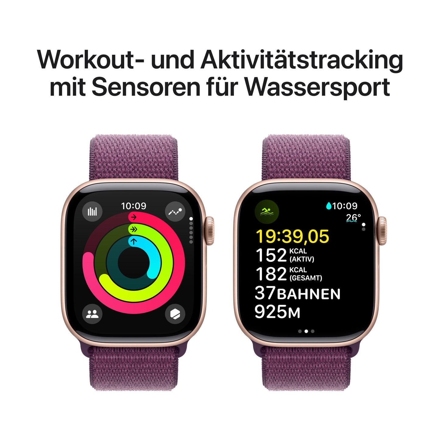 Apple Watch Series 10 GPS + Cellular, Aluminium rosé, 42mm mit Sport-Loop, pflaume