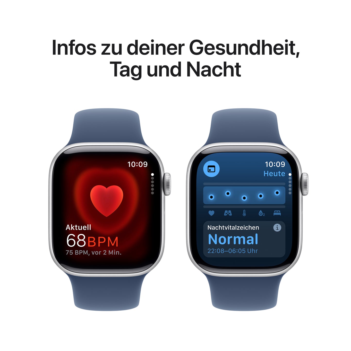 Apple Watch Series 10 GPS + Cellular, Aluminium silber, 42mm mit Sportarmband, denim - S/M
