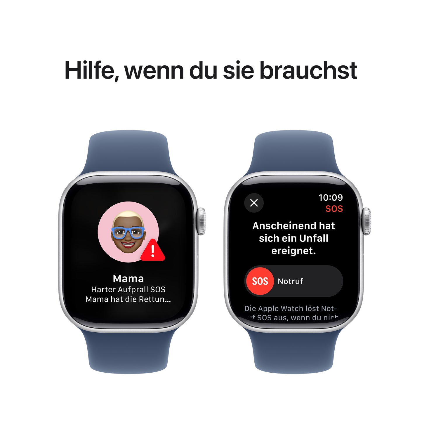 Apple Watch Series 10 GPS + Cellular, Aluminium silber, 42mm mit Sportarmband, denim - S/M