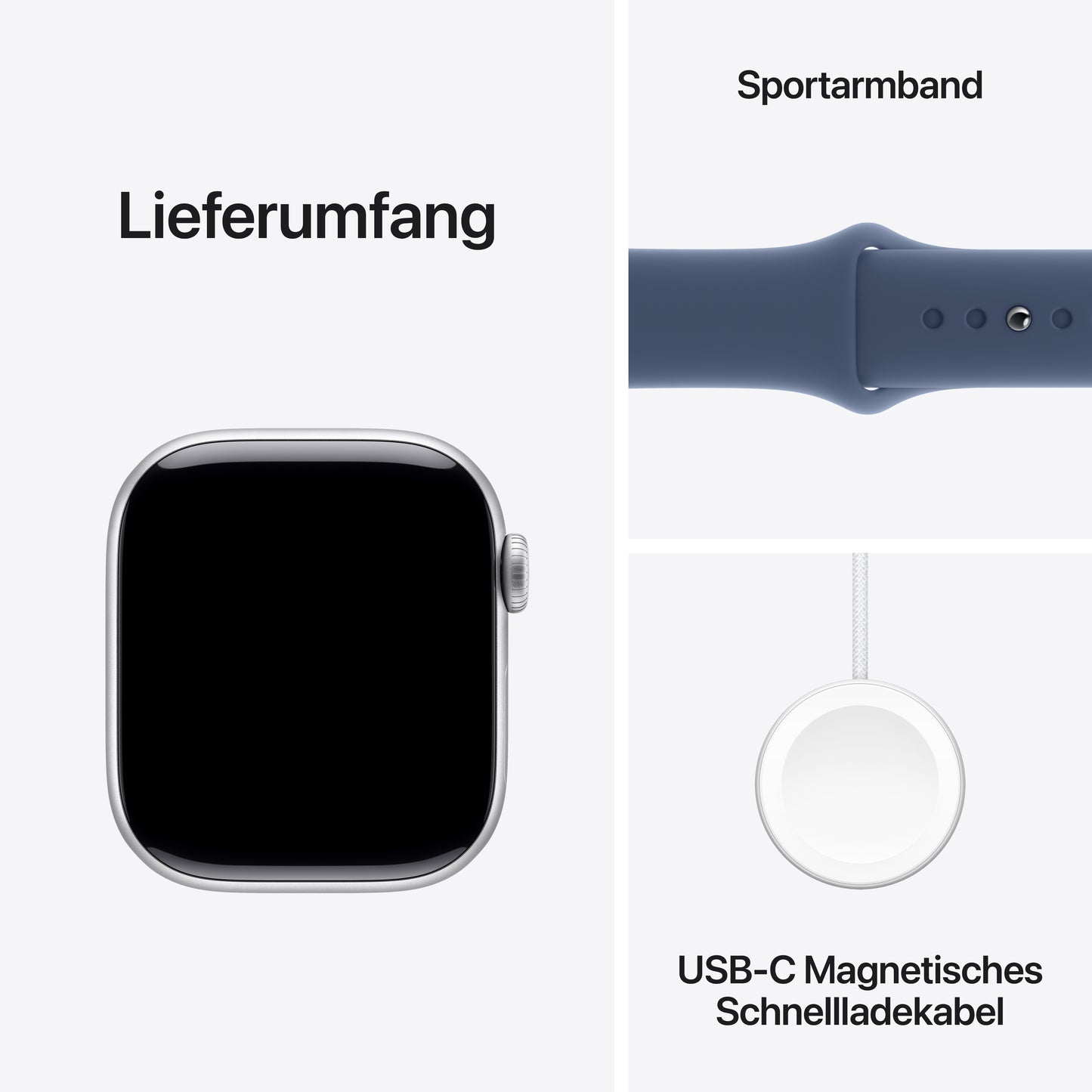 Apple Watch Series 10 GPS + Cellular, Aluminium silber, 42mm mit Sportarmband, denim - S/M