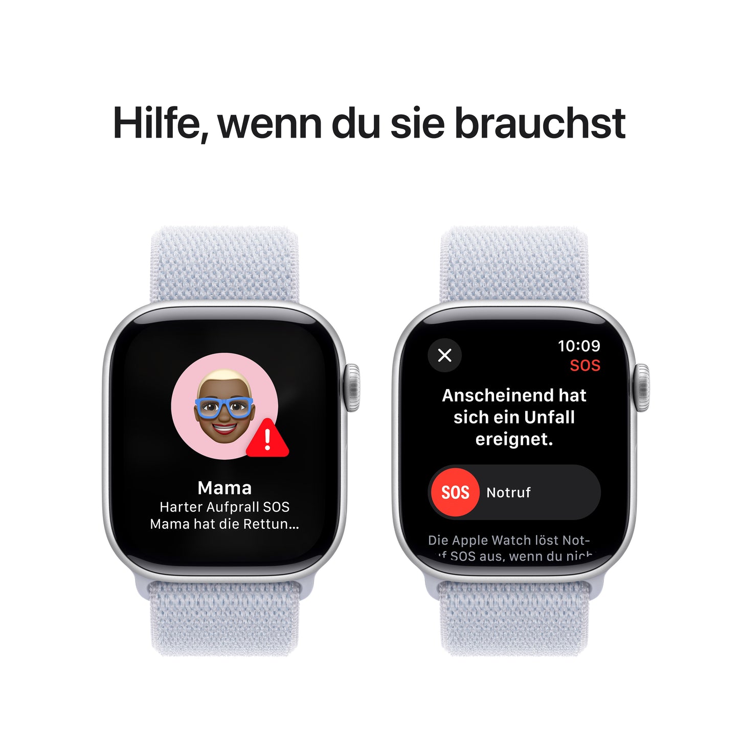 Apple Watch Series 10 GPS + Cellular, Aluminium silber, 42mm mit Sport-Loop, wolkenblau
