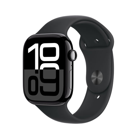 Apple Watch Series 10 GPS, Aluminium diamantschwarz, 46mm mit Sportarmband, schwarz - S/M