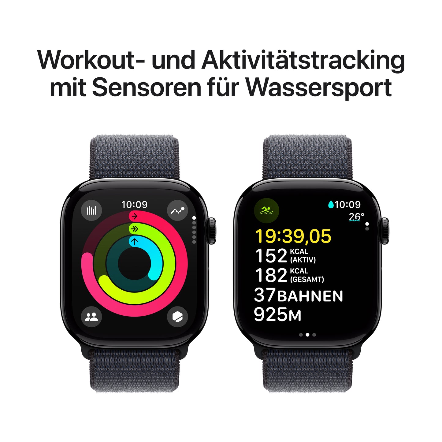 Apple Watch Series 10 GPS, Aluminium diamantschwarz, 46mm mit Sport-Loop, tinte