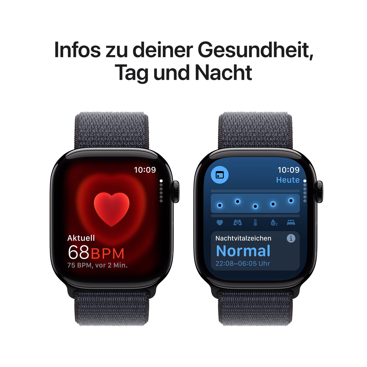 Apple Watch Series 10 GPS, Aluminium diamantschwarz, 46mm mit Sport-Loop, tinte