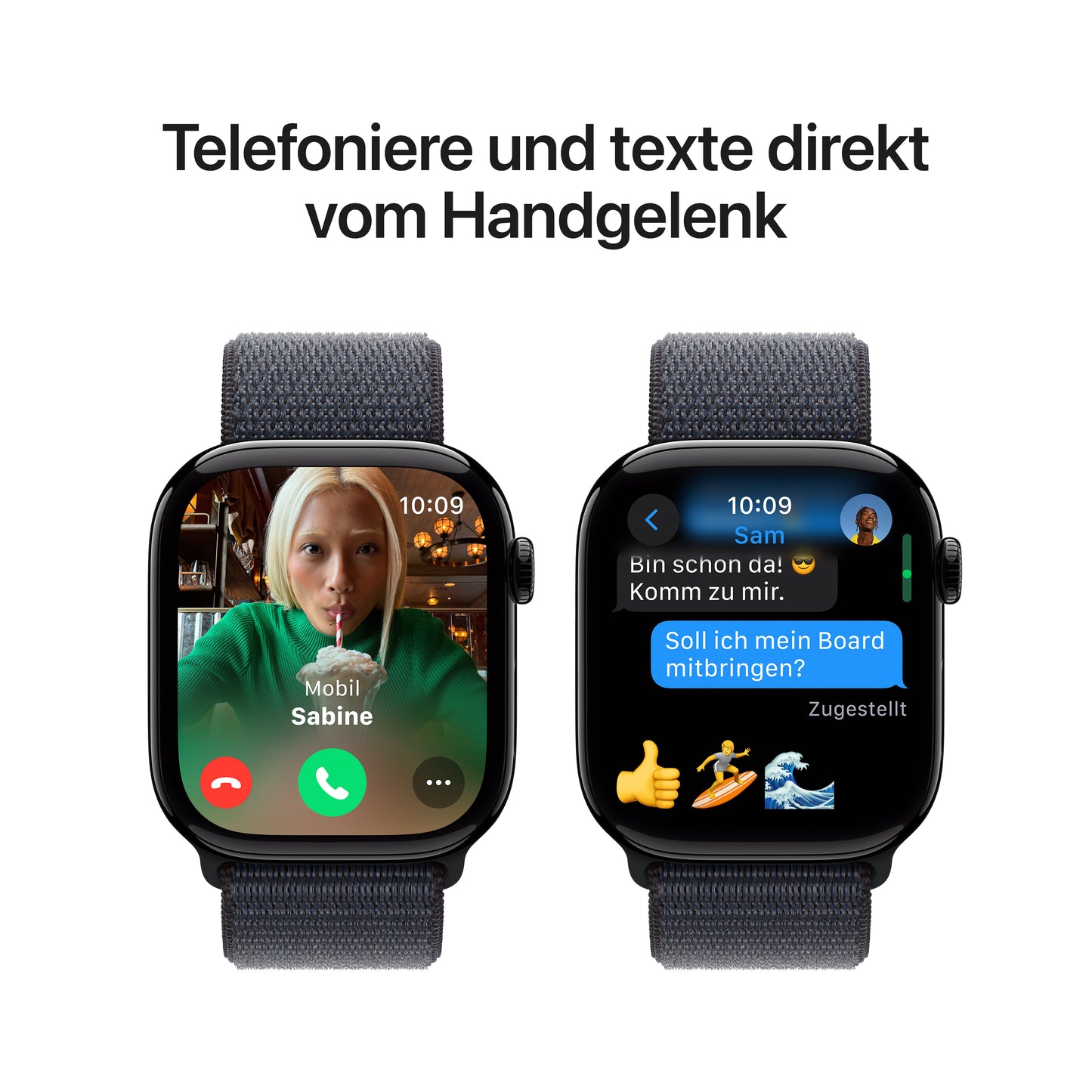 Apple Watch Series 10 GPS, Aluminium diamantschwarz, 46mm mit Sport-Loop, tinte
