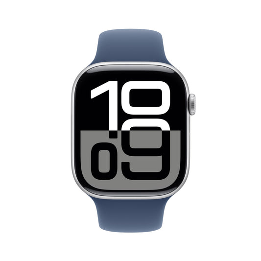 Apple Watch Series 10 GPS, Aluminium silber, 46mm mit Sportarmband, denim - M/L