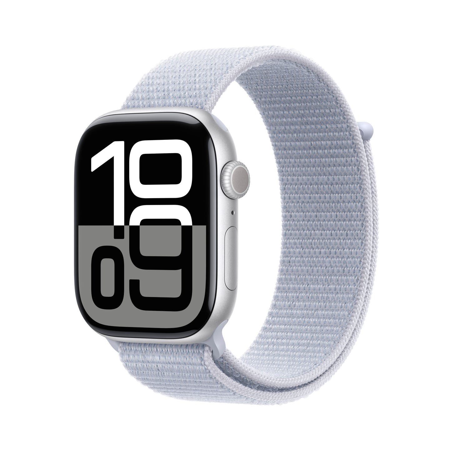 Apple Watch Series 10 GPS, Aluminium silber, 46mm mit Sport-Loop, wolkenblau