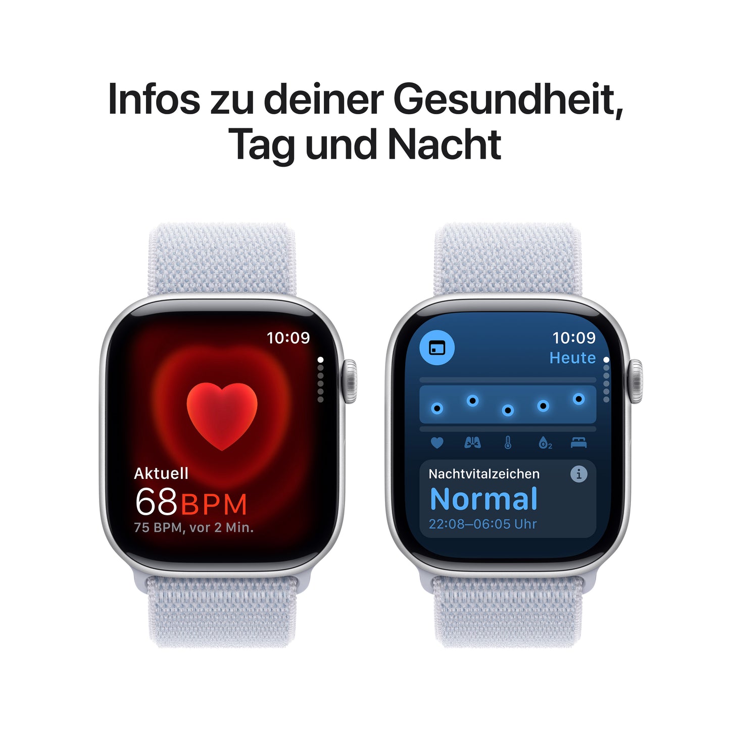 Apple Watch Series 10 GPS, Aluminium silber, 46mm mit Sport-Loop, wolkenblau