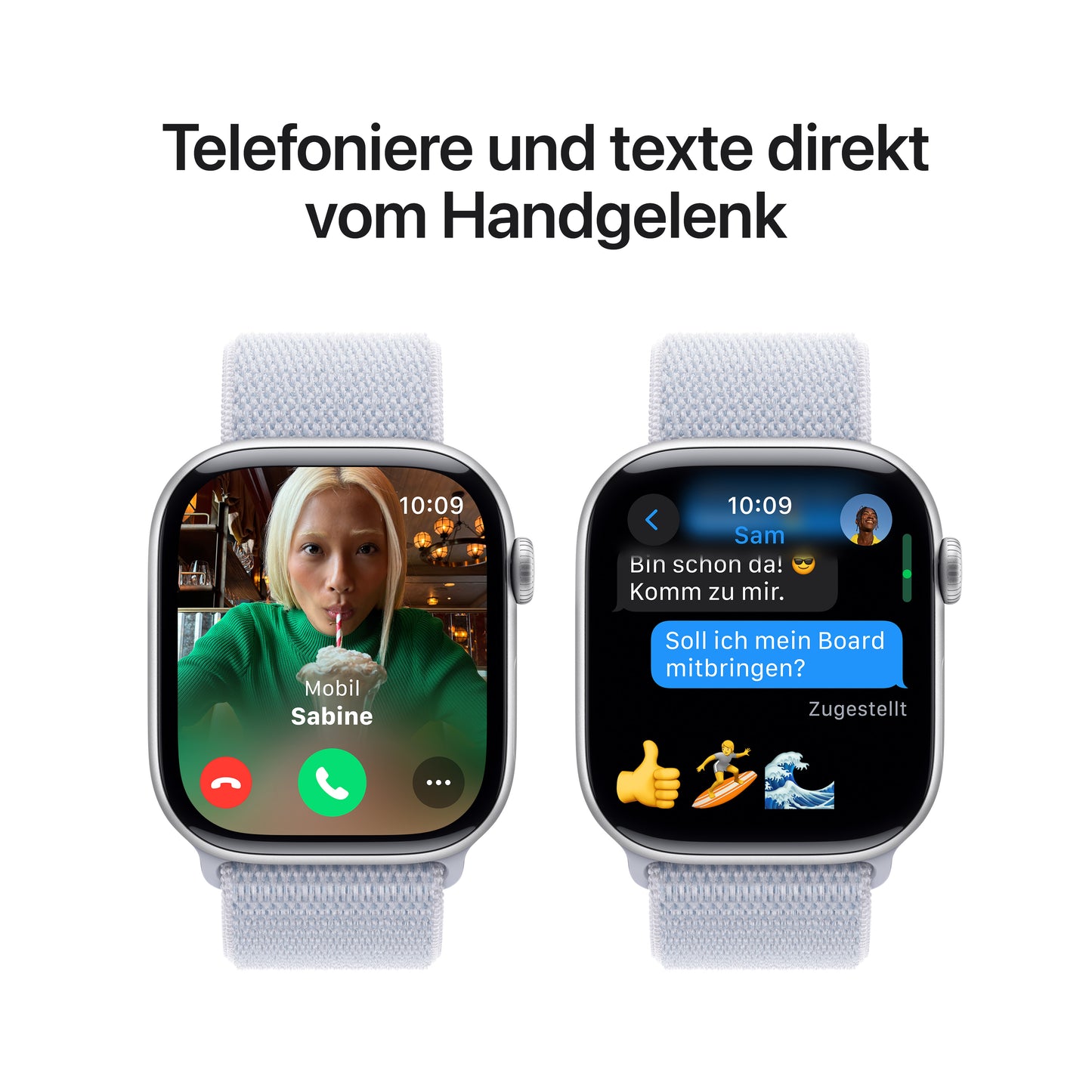 Apple Watch Series 10 GPS, Aluminium silber, 46mm mit Sport-Loop, wolkenblau