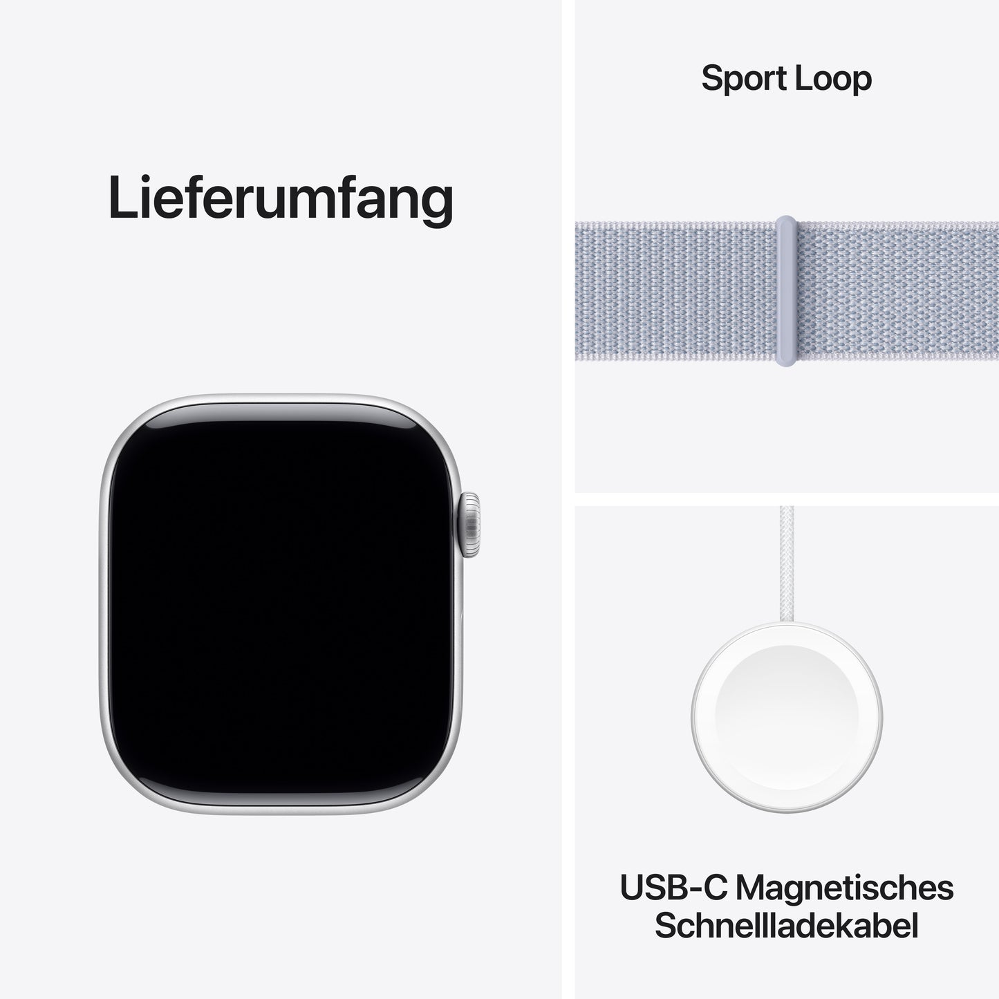 Apple Watch Series 10 GPS, Aluminium silber, 46mm mit Sport-Loop, wolkenblau