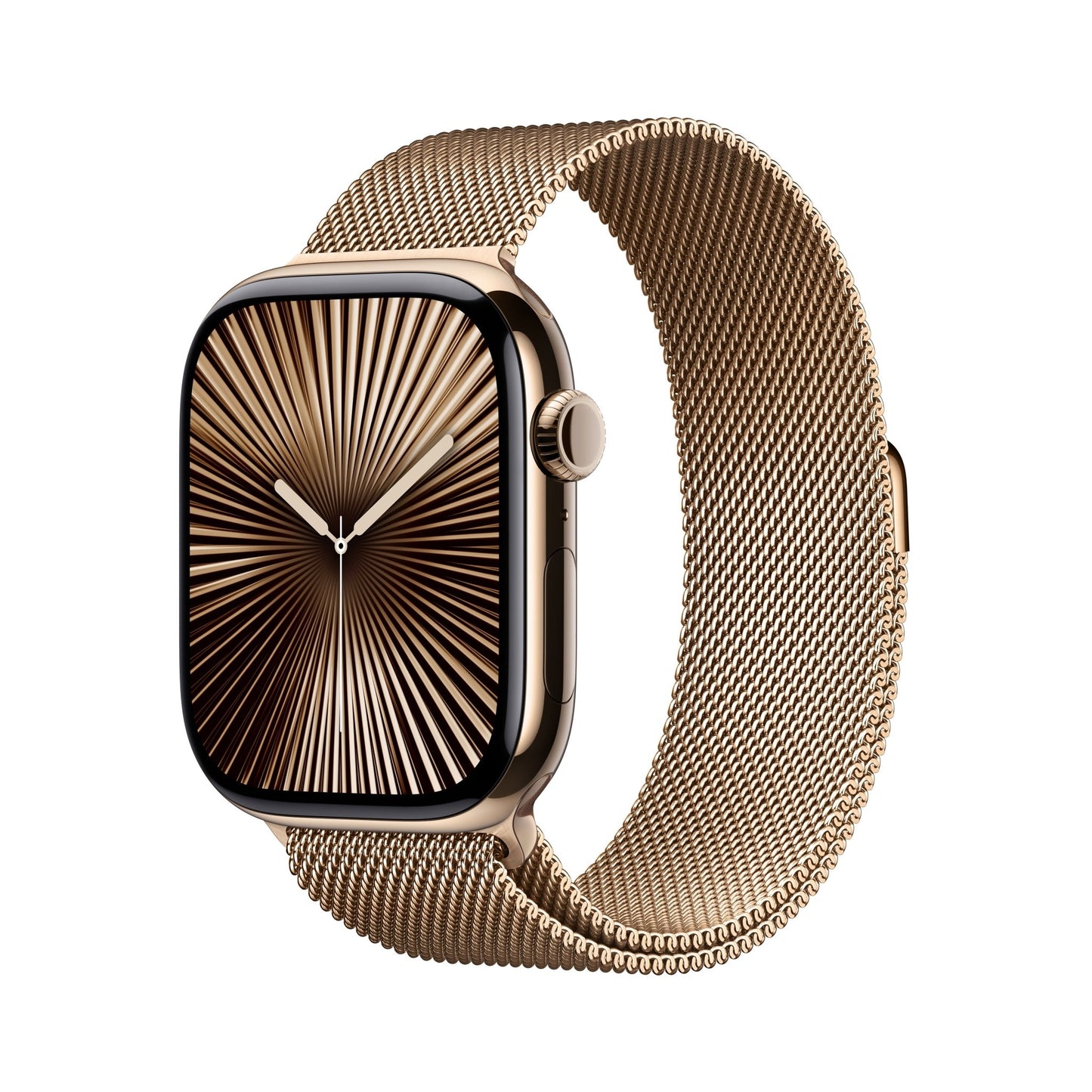 Apple Watch Series 10 GPS + Cellular, Titan gold, 46mm mit Milanaise-Armband, gold - S/M