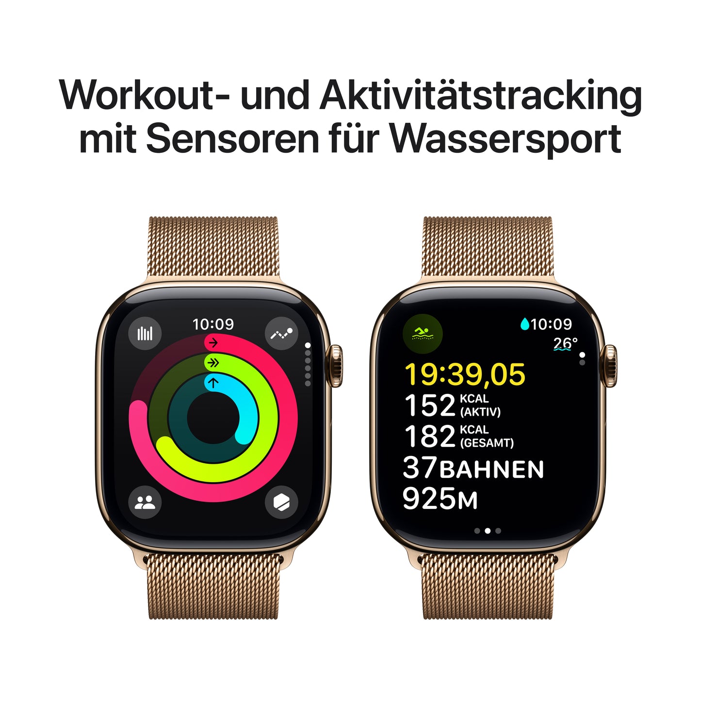 Apple Watch Series 10 GPS + Cellular, Titan gold, 46mm mit Milanaise-Armband, gold - M/L