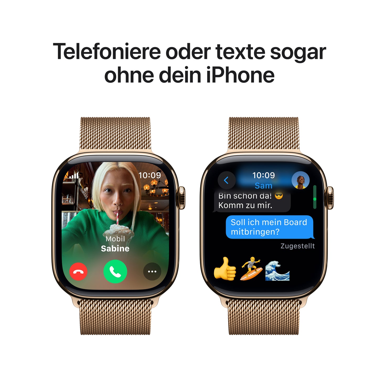 Apple Watch Series 10 GPS + Cellular, Titan gold, 46mm mit Milanaise-Armband, gold - M/L