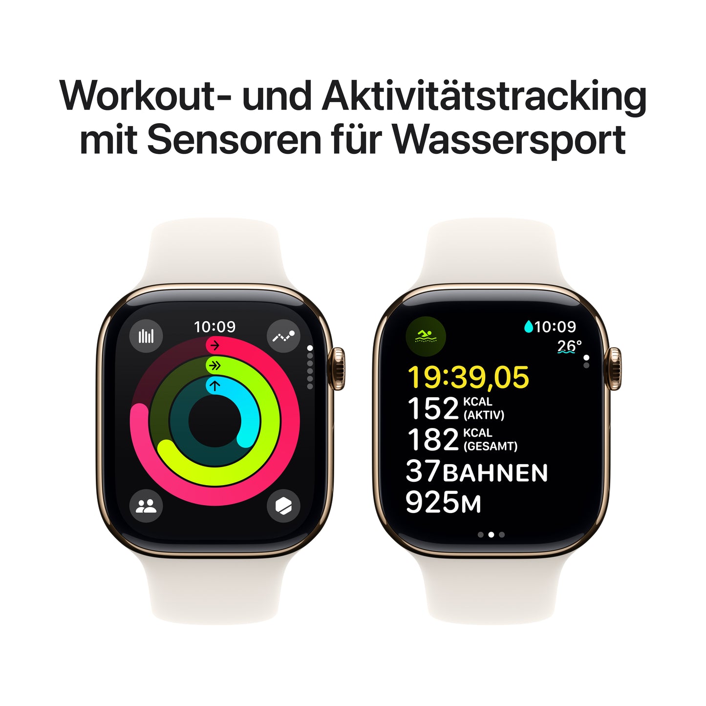 Apple Watch Series 10 GPS + Cellular, Titan gold, 46mm mit Sportarmband, polarstern - S/M