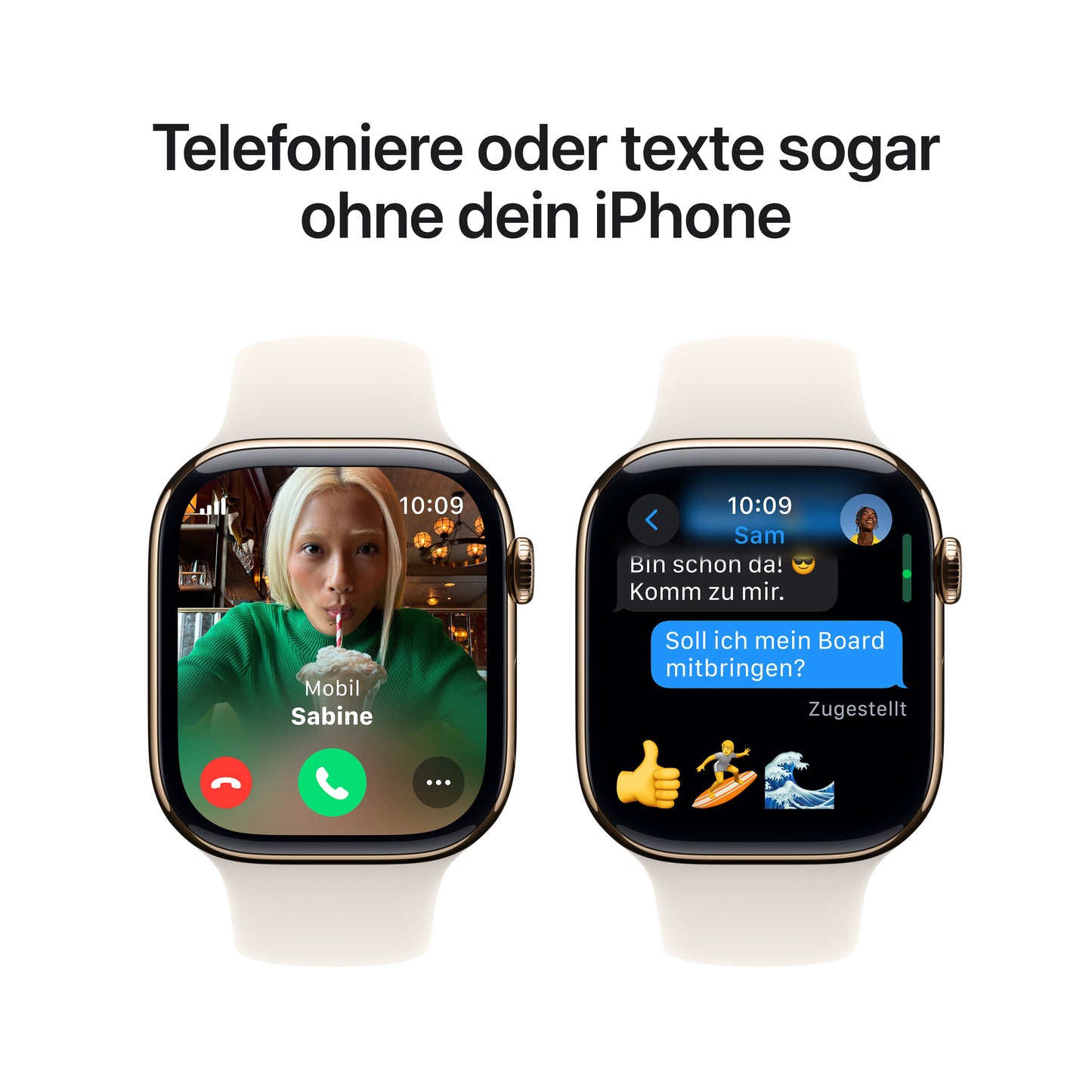 Apple Watch Series 10 GPS + Cellular, Titan gold, 46mm mit Sportarmband, polarstern - S/M