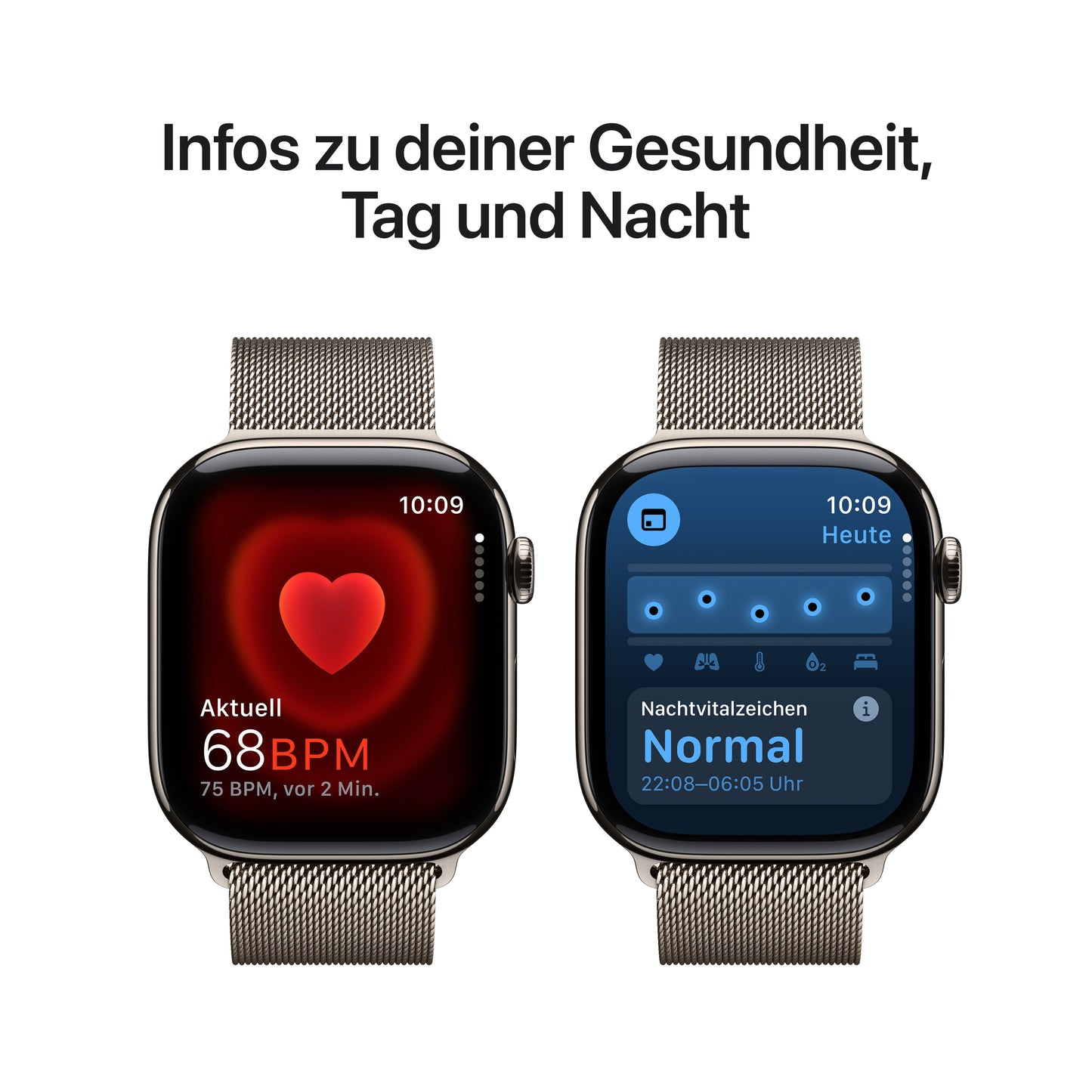 Apple Watch Series 10 GPS + Cellular, Titan natur, 46mm mit Milanaise-Armband, natur - S/M