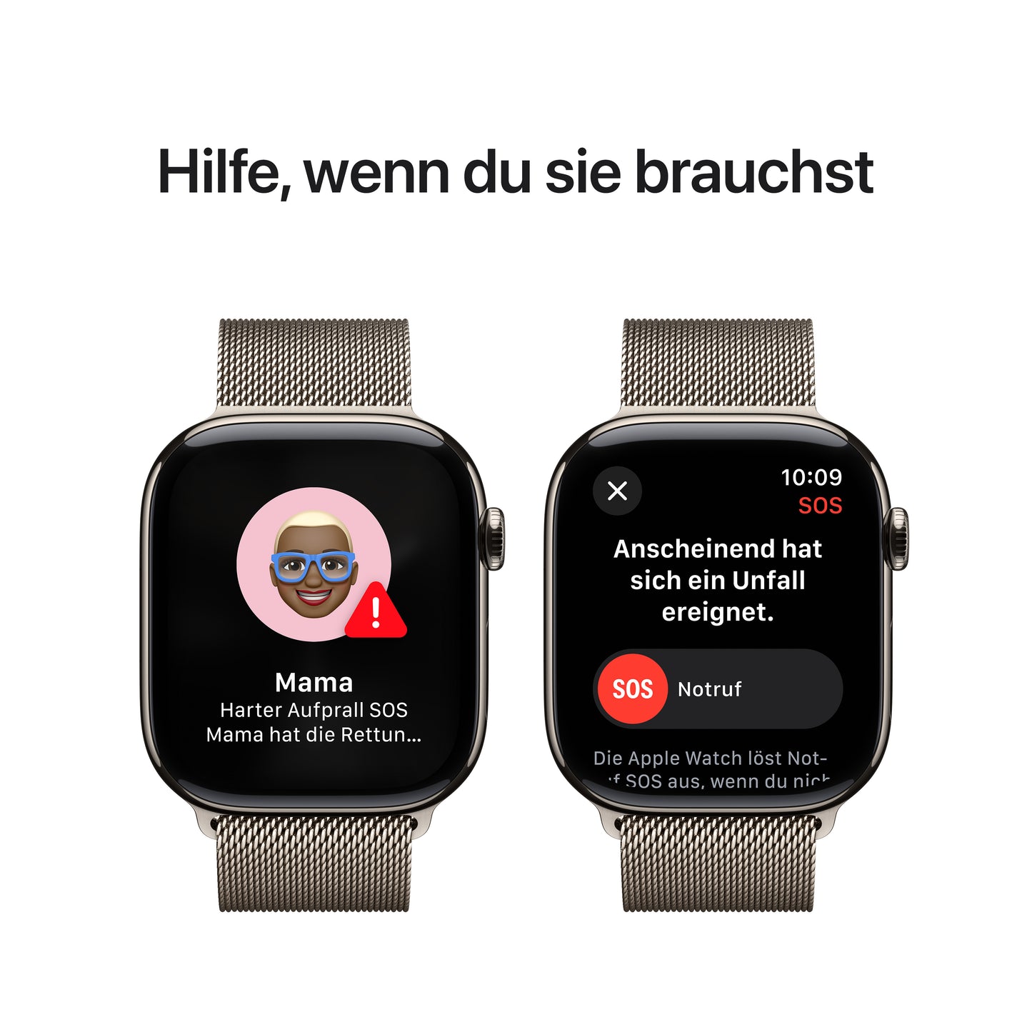 Apple Watch Series 10 GPS + Cellular, Titan natur, 46mm mit Milanaise-Armband, natur - S/M
