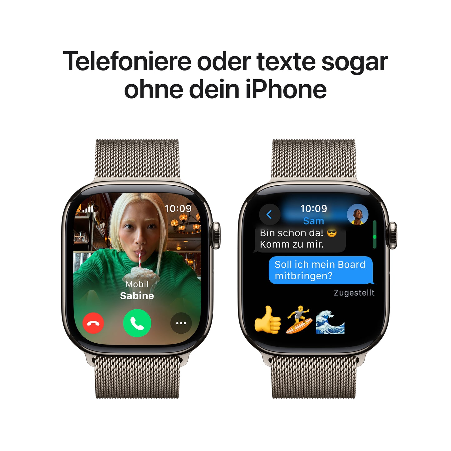 Apple Watch Series 10 GPS + Cellular, Titan natur, 46mm mit Milanaise-Armband, natur - S/M