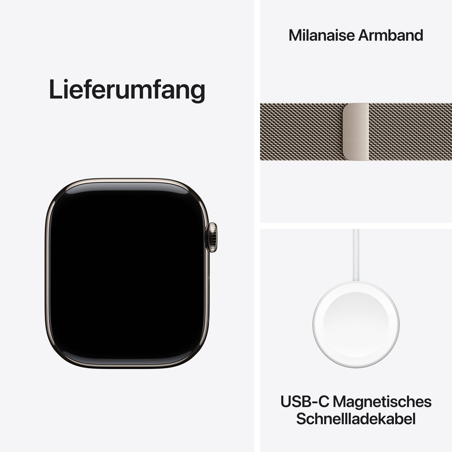 Apple Watch Series 10 GPS + Cellular, Titan natur, 46mm mit Milanaise-Armband, natur - S/M
