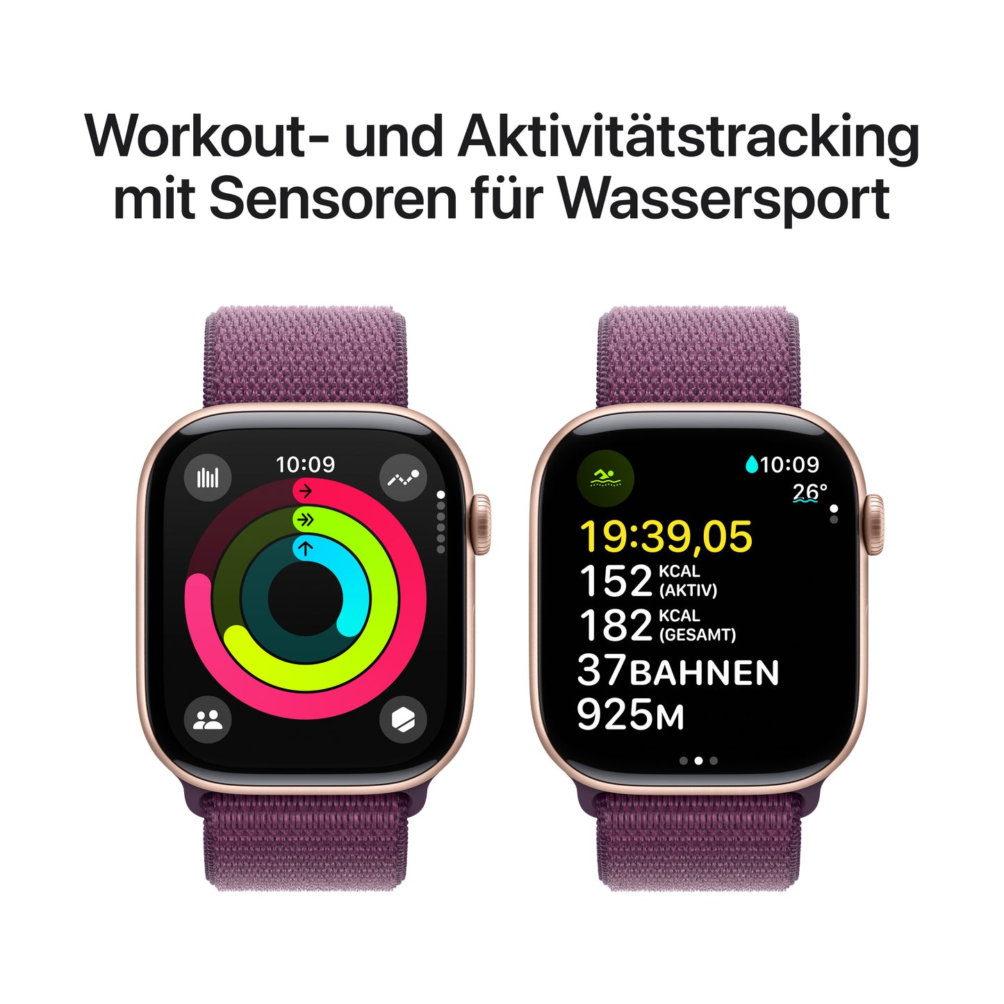 Apple Watch Series 10 GPS + Cellular, Aluminium rosé, 46mm mit Sport-Loop, pflaume