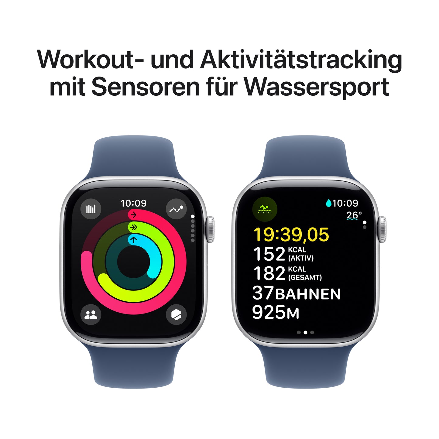 Apple Watch Series 10 GPS + Cellular, Aluminium silber, 46mm mit Sportarmband, denim - M/L