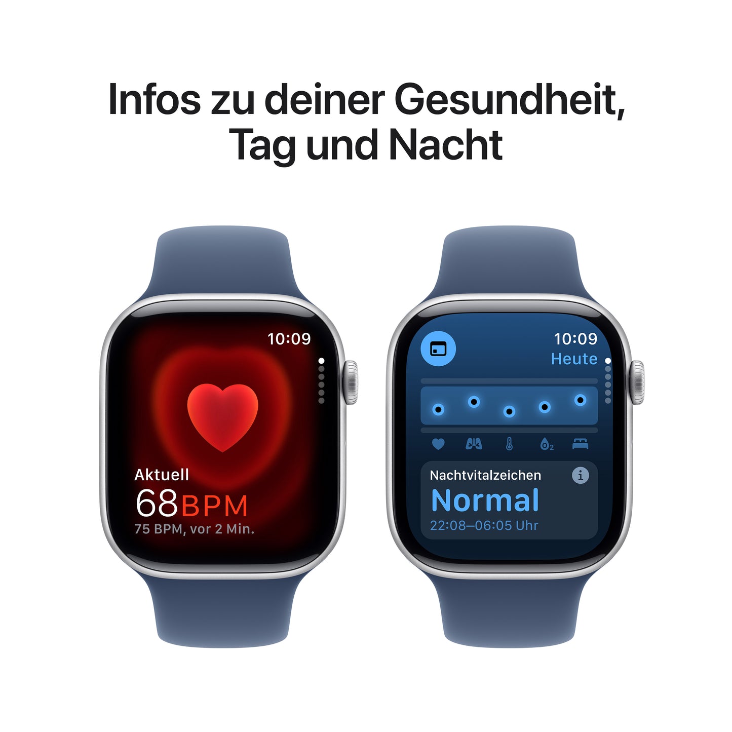 Apple Watch Series 10 GPS + Cellular, Aluminium silber, 46mm mit Sportarmband, denim - M/L