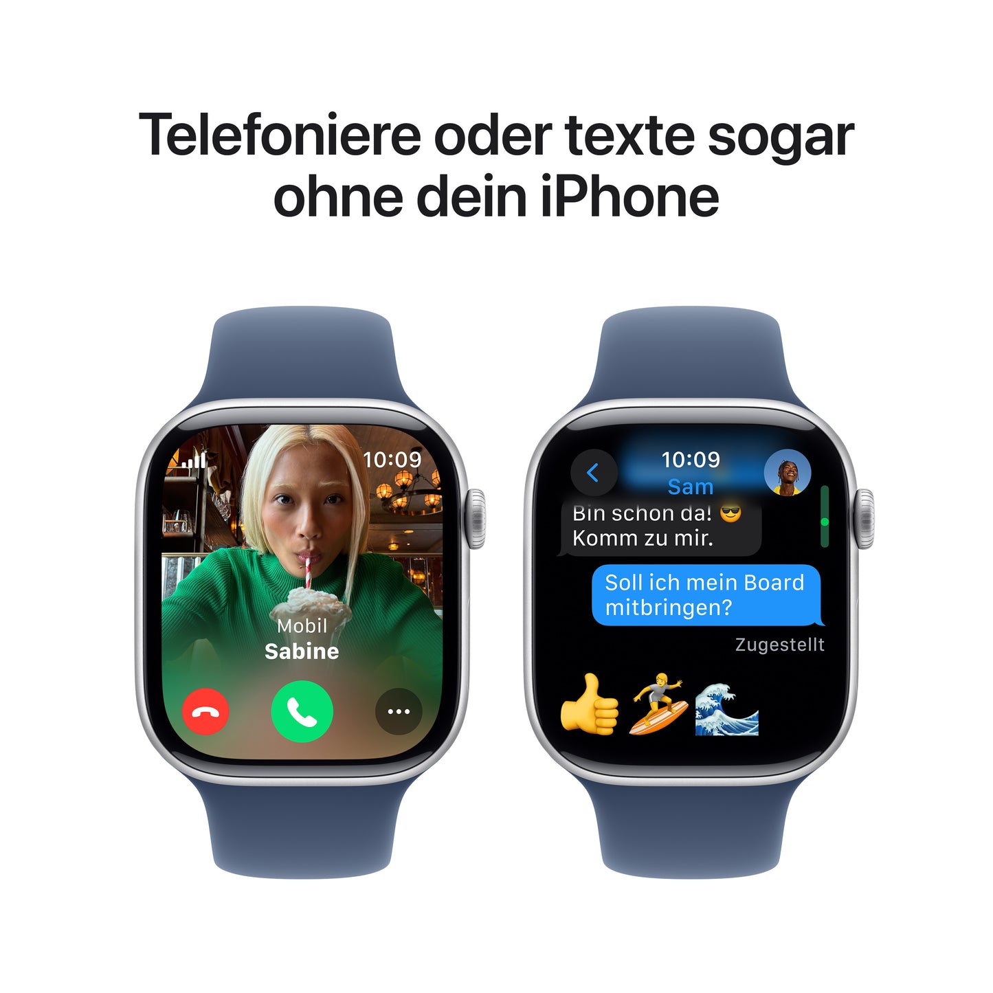 Apple Watch Series 10 GPS + Cellular, Aluminium silber, 46mm mit Sportarmband, denim - M/L