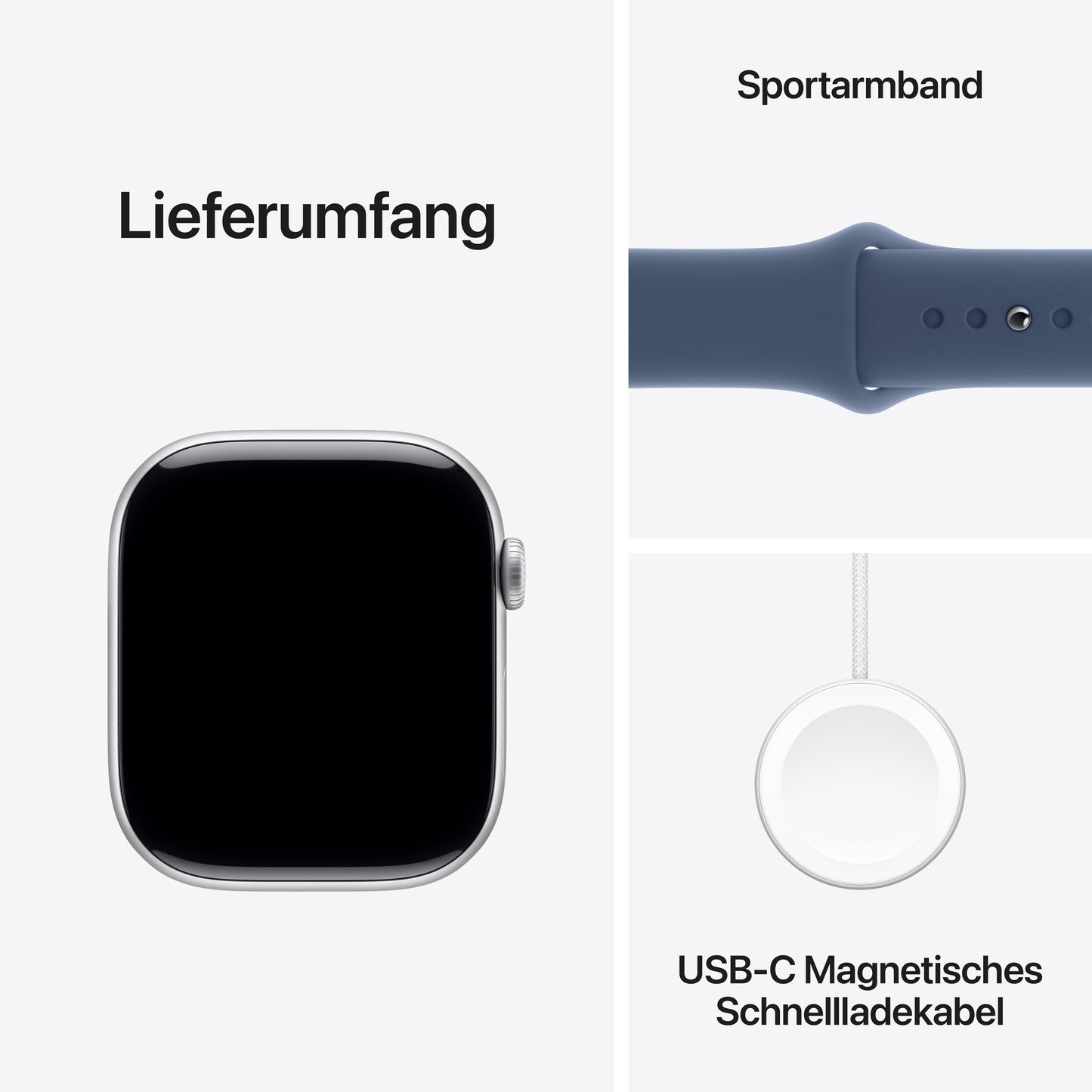 Apple Watch Series 10 GPS + Cellular, Aluminium silber, 46mm mit Sportarmband, denim - M/L