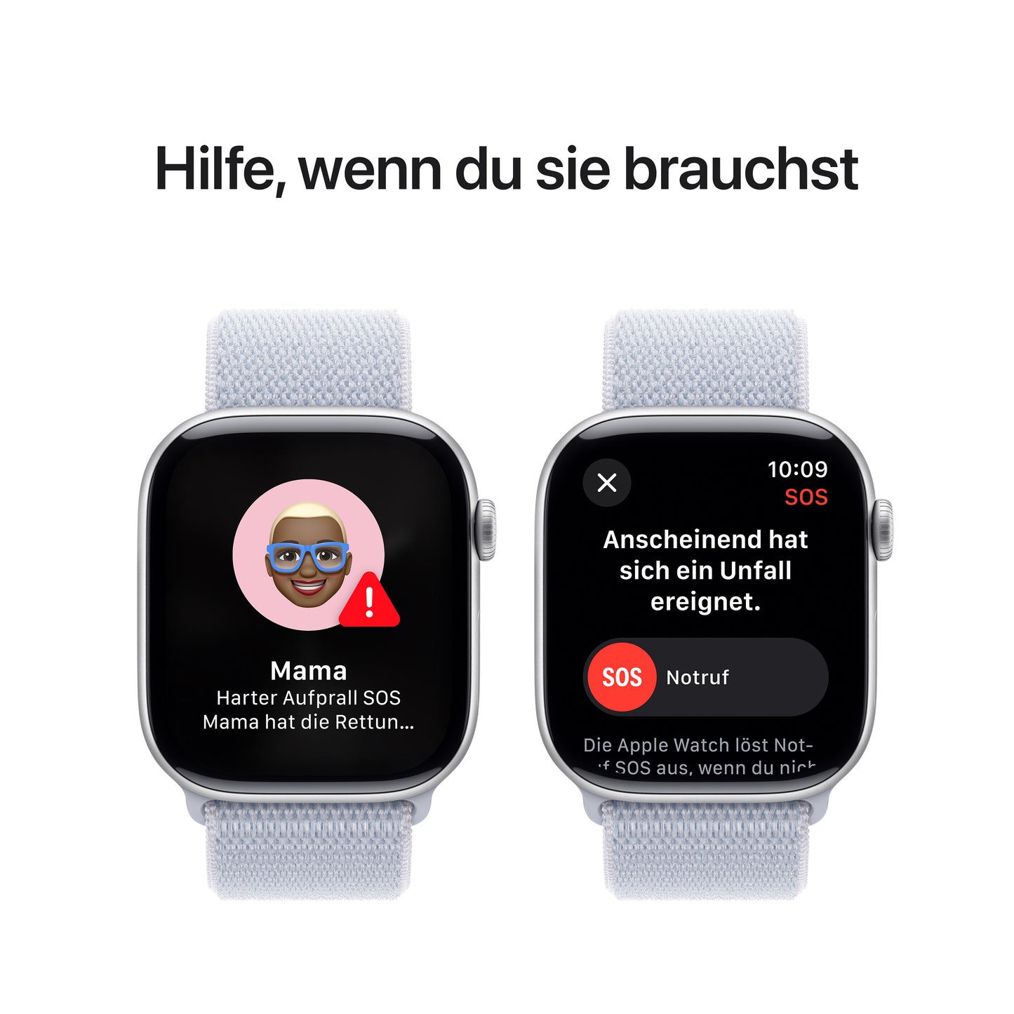 Apple Watch Series 10 GPS + Cellular, Aluminium silber, 46mm mit Sport-Loop, wolkenblau