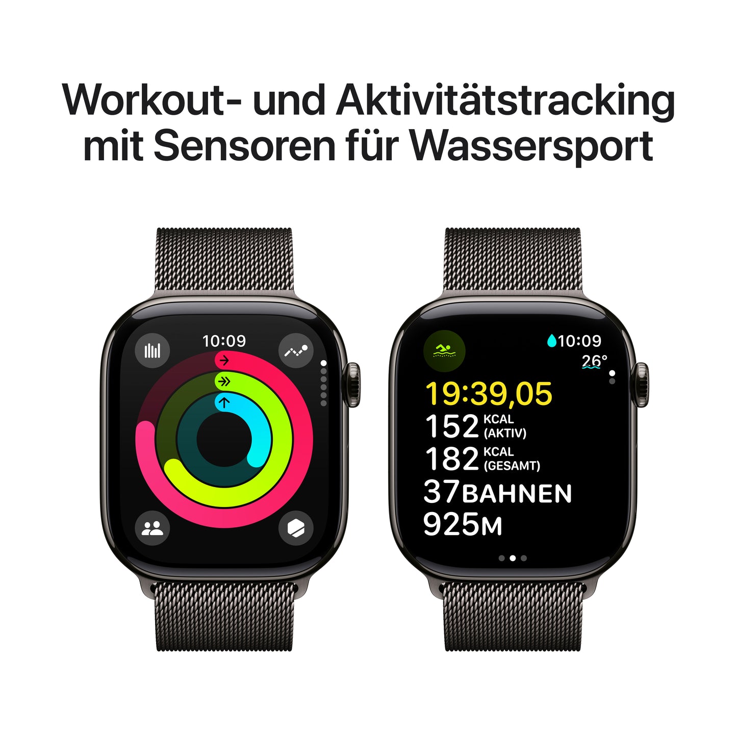Apple Watch Series 10 GPS + Cellular, Titan schiefer, 46mm mit Milanaise-Armband, schiefer - M/L