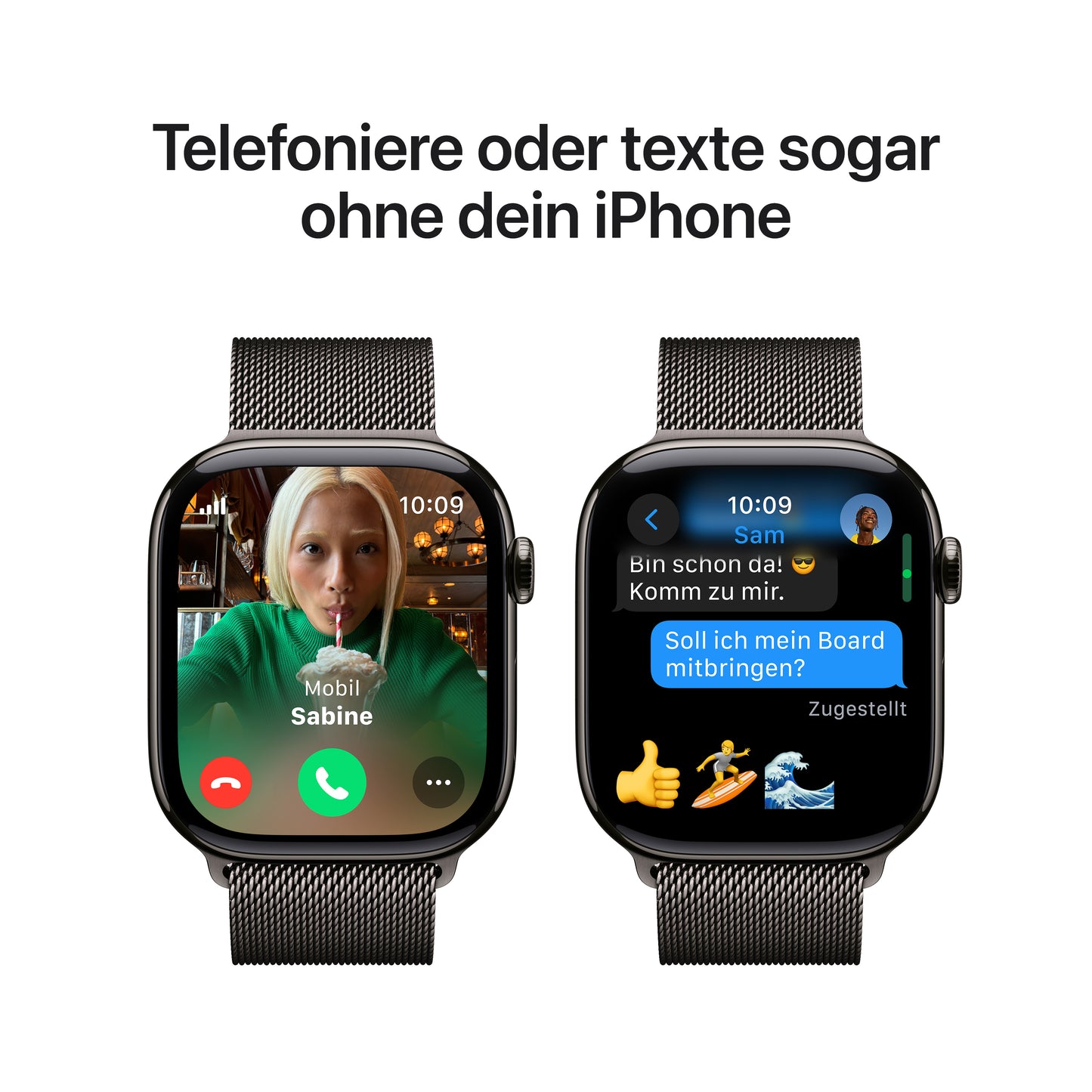 Apple Watch Series 10 GPS + Cellular, Titan schiefer, 46mm mit Milanaise-Armband, schiefer - M/L