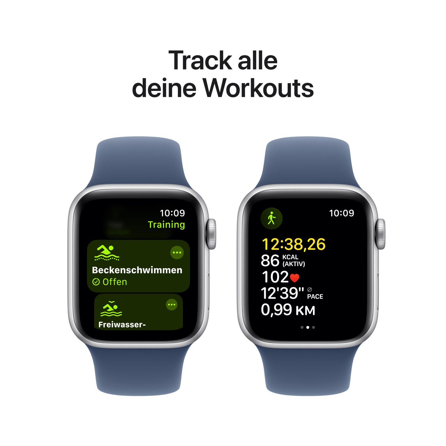 Apple Watch SE GPS, Aluminium silber, 40mm mit Sportarmband, denim - M/L