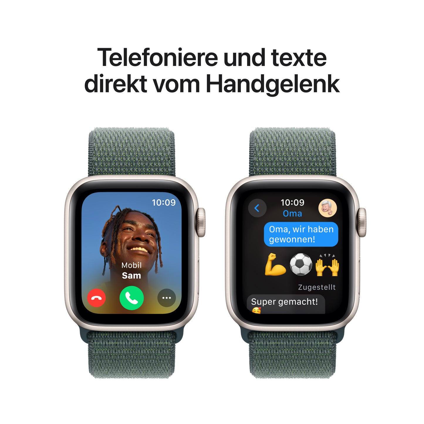 Apple Watch SE GPS, Aluminium polarstern, 40mm mit Sport-Loop, seegrün