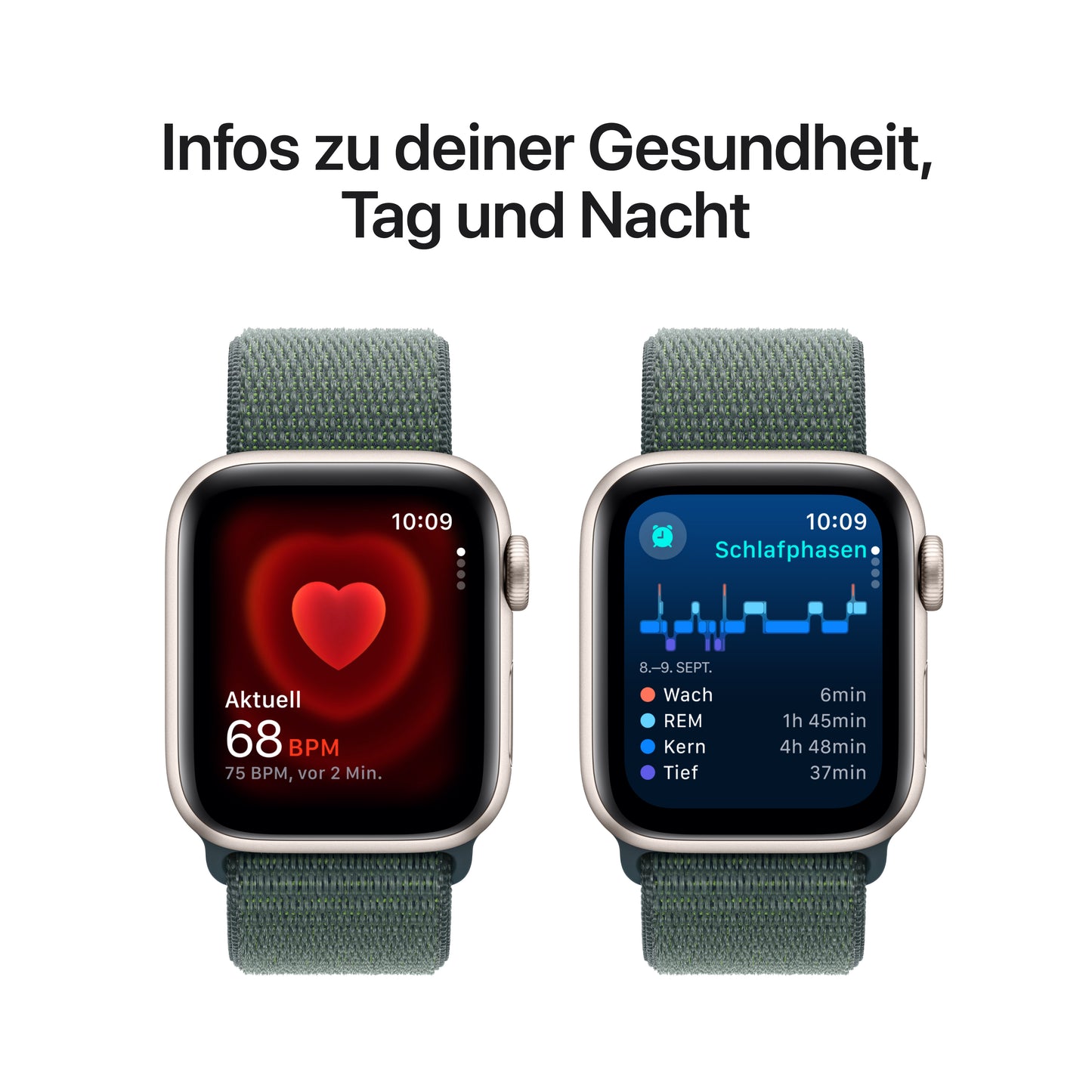 Apple Watch SE GPS, Aluminium polarstern, 40mm mit Sport-Loop, seegrün