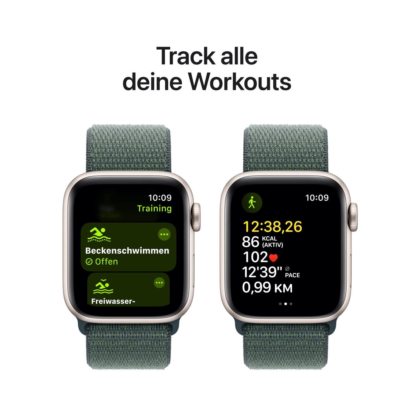 Apple Watch SE GPS, Aluminium polarstern, 40mm mit Sport-Loop, seegrün