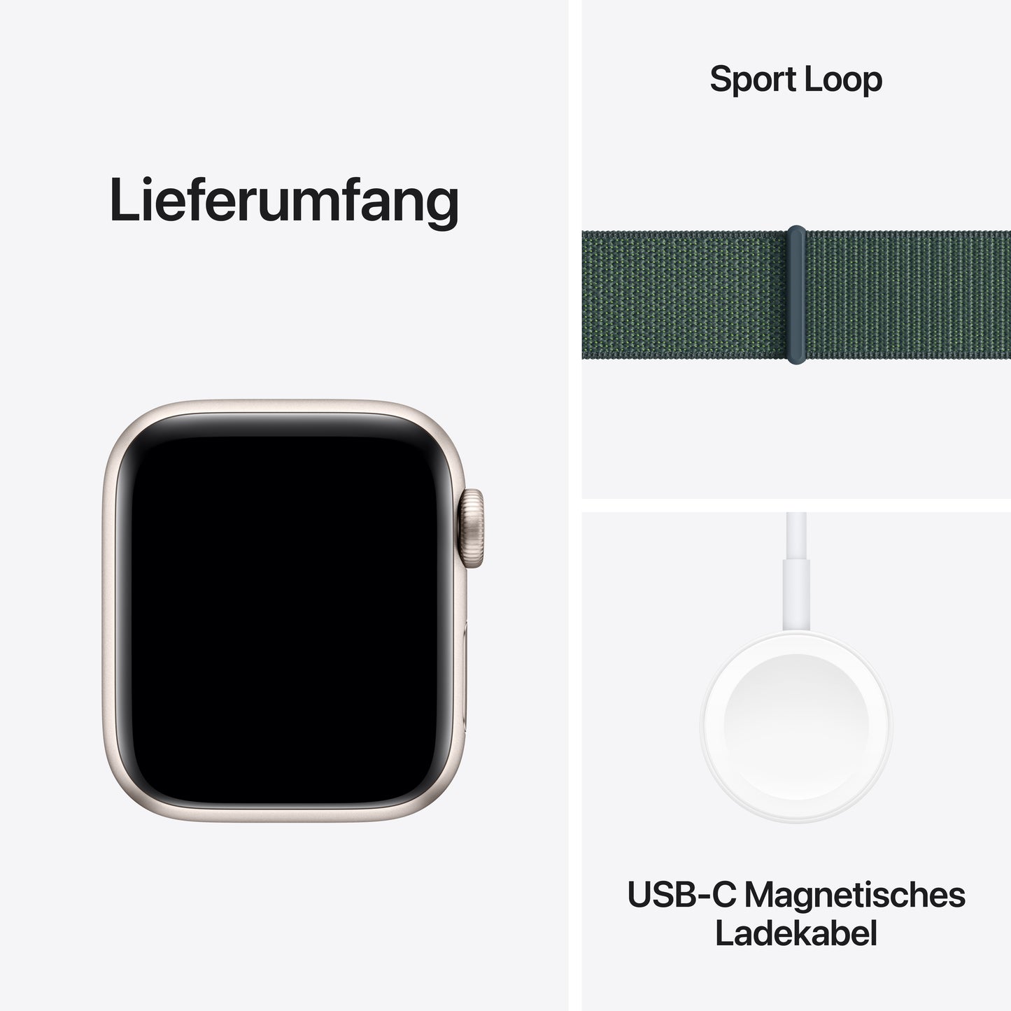 Apple Watch SE GPS, Aluminium polarstern, 40mm mit Sport-Loop, seegrün