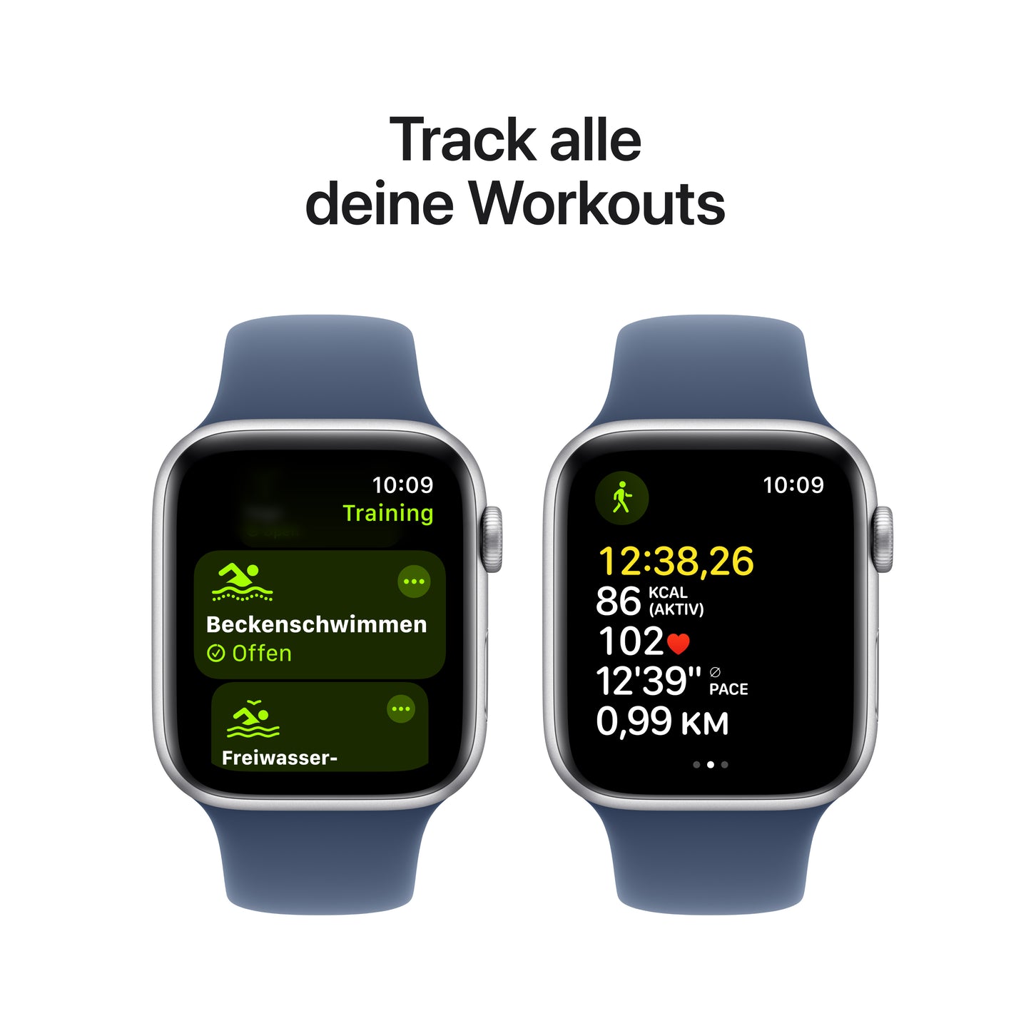 Apple Watch SE GPS, Aluminium silber, 44mm mit Sportarmband, denim - M/L