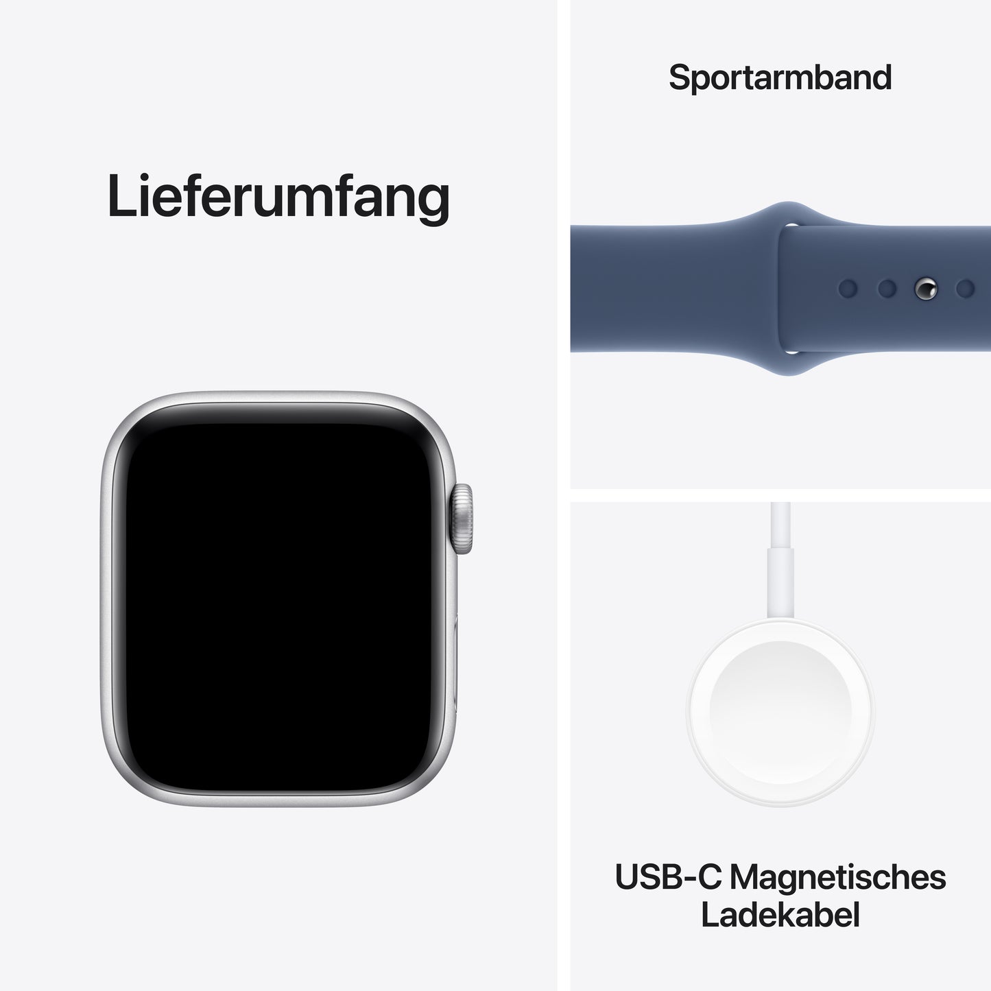 Apple Watch SE GPS, Aluminium silber, 44mm mit Sportarmband, denim - M/L