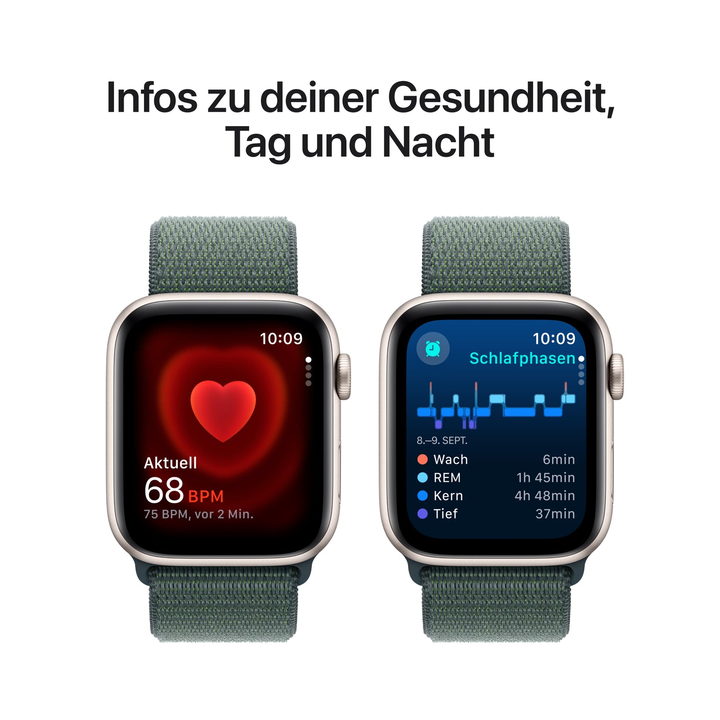 Apple Watch SE GPS, Aluminium polarstern, 44mm mit Sport-Loop, seegrün