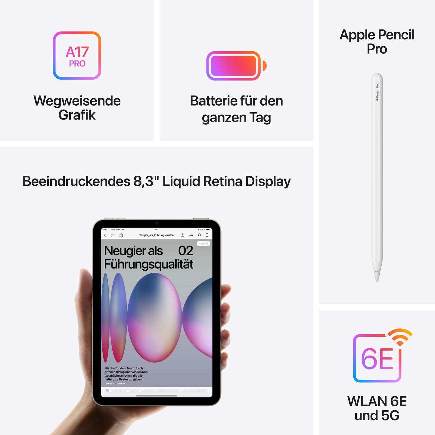 iPad mini Wi-Fi + Cellular, 512GB, blau, 8,3 Zoll (7. Gen.)