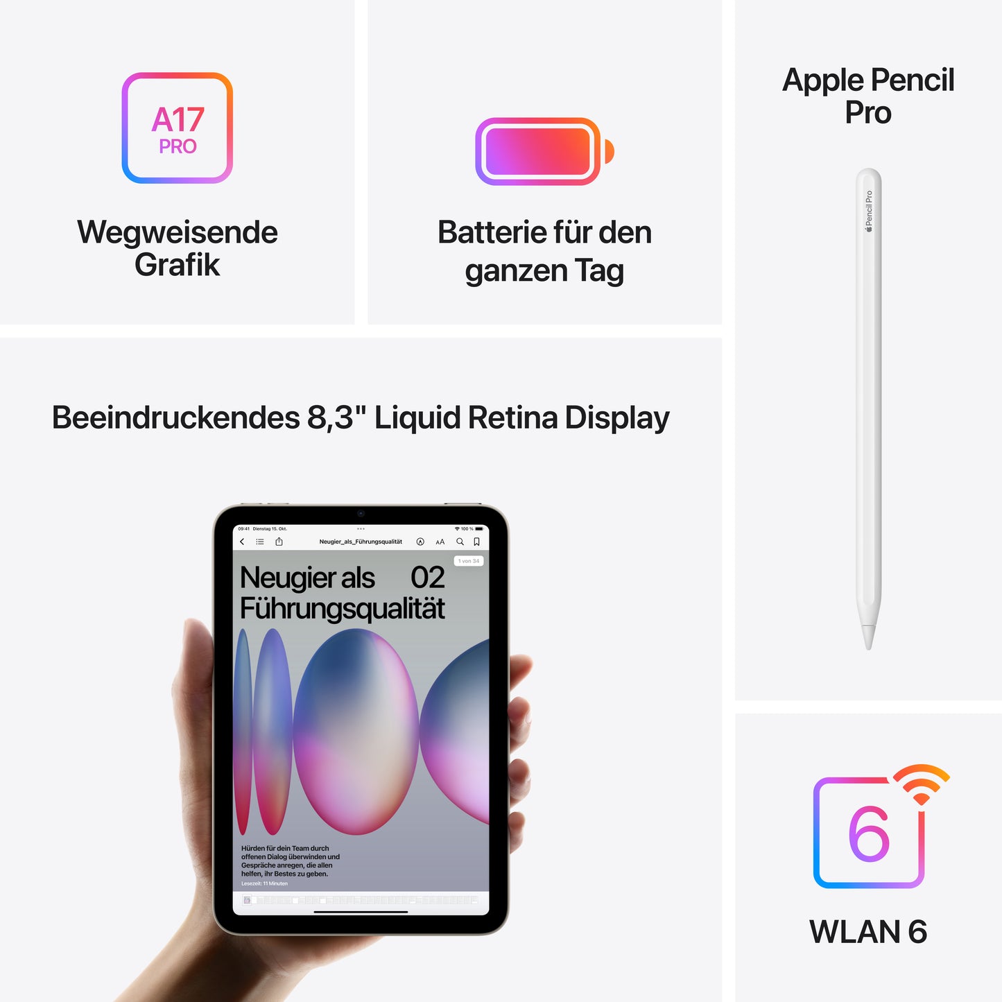 iPad mini Wi-Fi, 128GB, polarstern, 8,3 Zoll (7. Gen.)