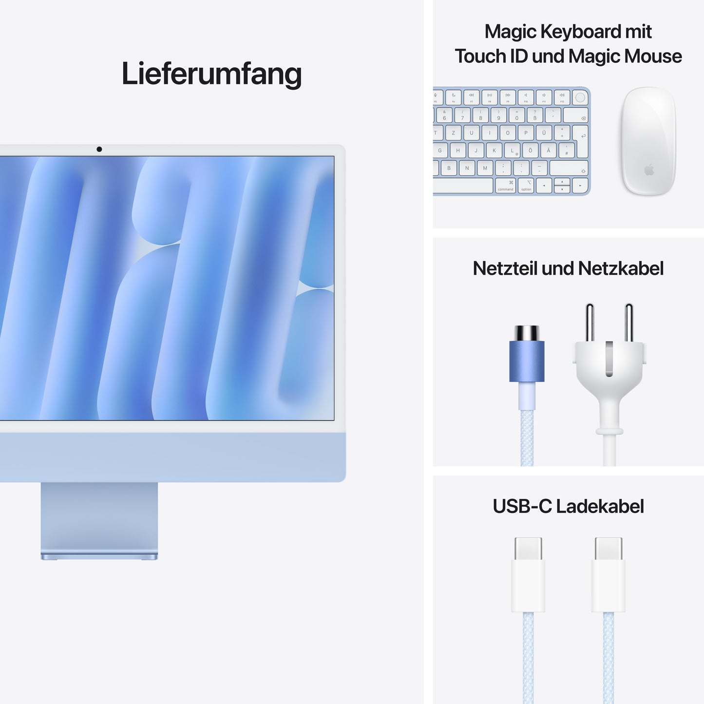 iMac 24 Zoll mit 4.5K Retina Display, M4 Chip 10-Core CPU und 10-Core GPU, 24GB, 512GB SSD, blau
