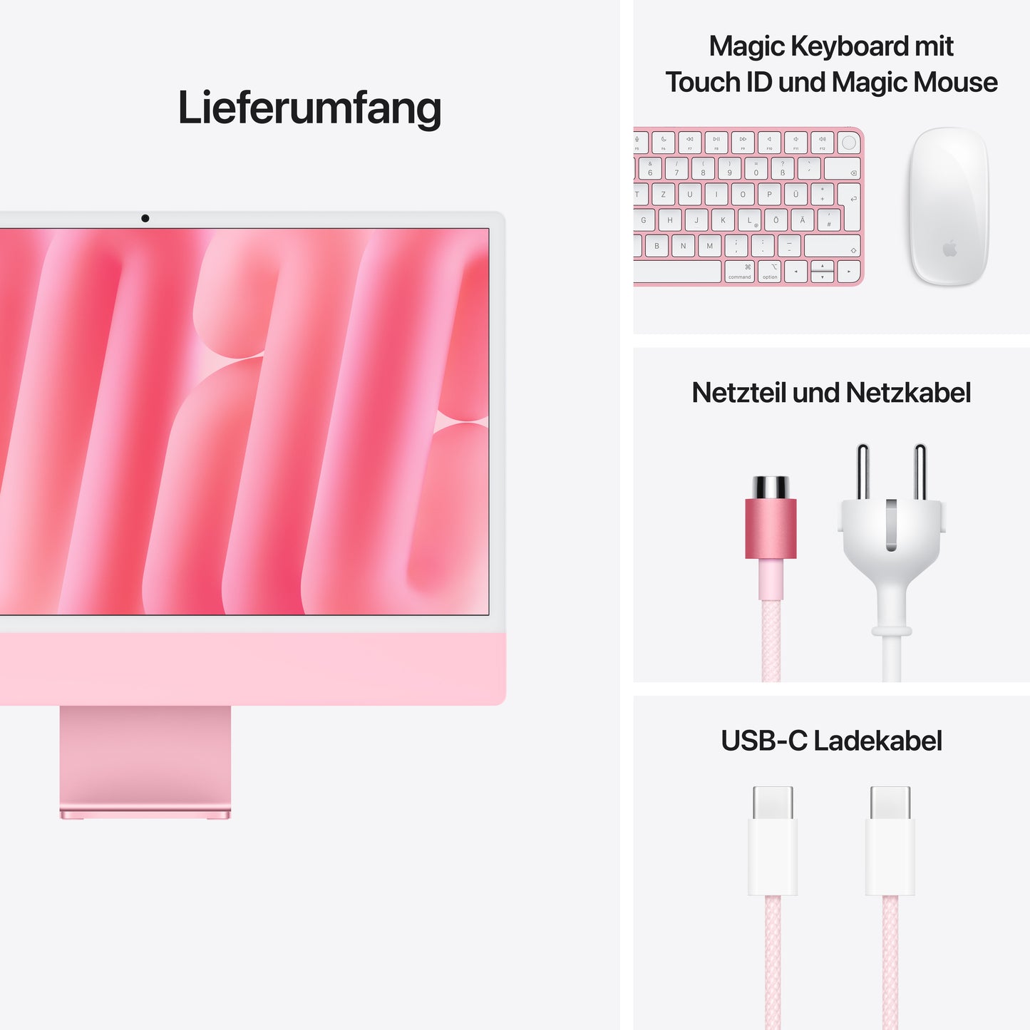 iMac 24 Zoll mit 4.5K Retina Display, M4 Chip 10-Core CPU und 10-Core GPU, 16GB, 512GB SSD, pink
