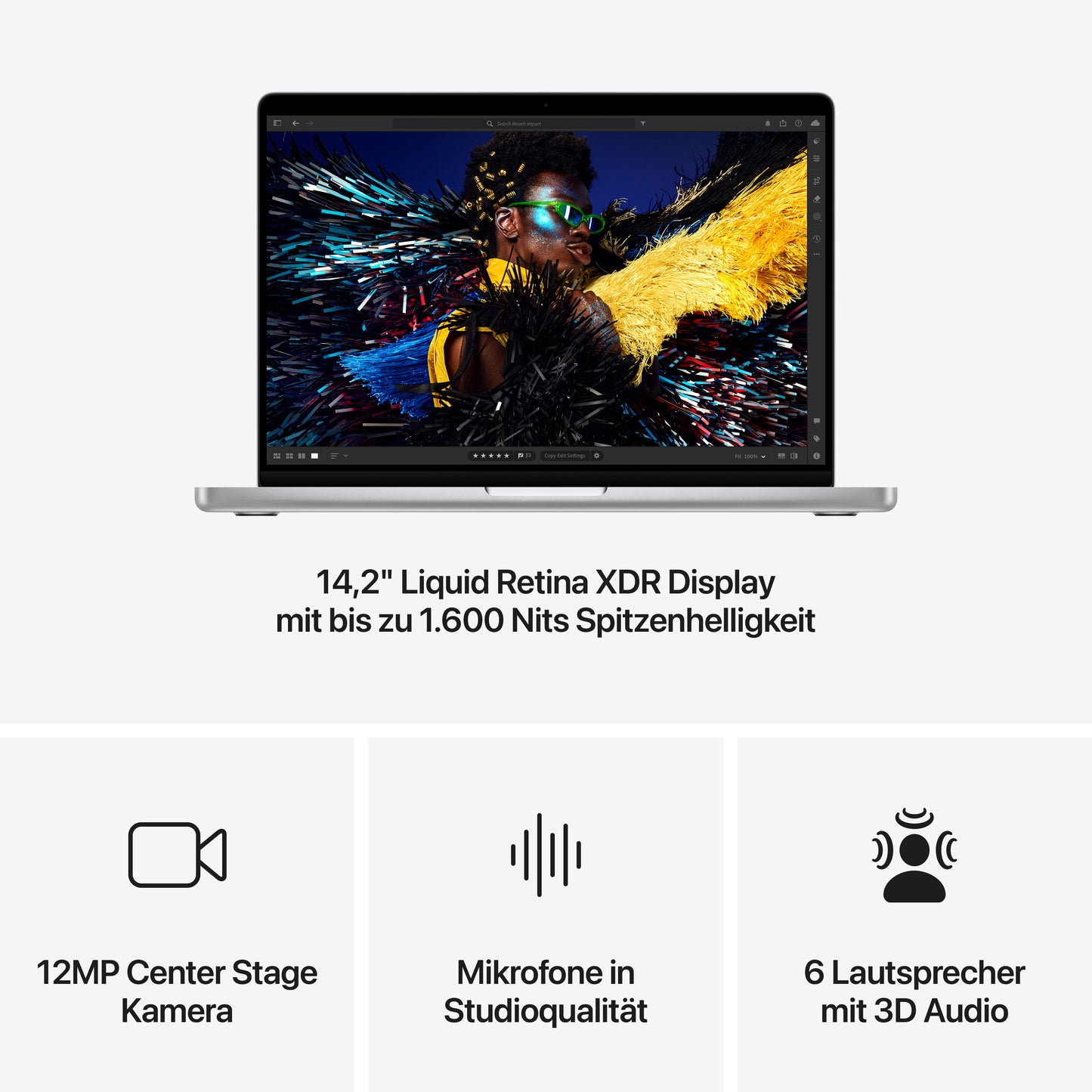 MacBook Pro 14 Zoll mit M4 Chip, 10-Core CPU und 10-Core GPU, 16GB, 1TB SSD, silber