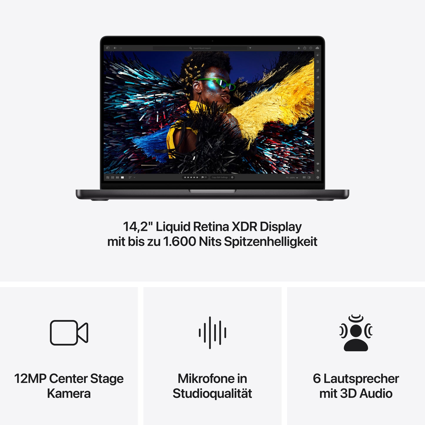 MacBook Pro 14 Zoll mit M4 Pro Chip, 14-Core CPU und 20-Core GPU, 24GB, 1TB SSD, space schwarz