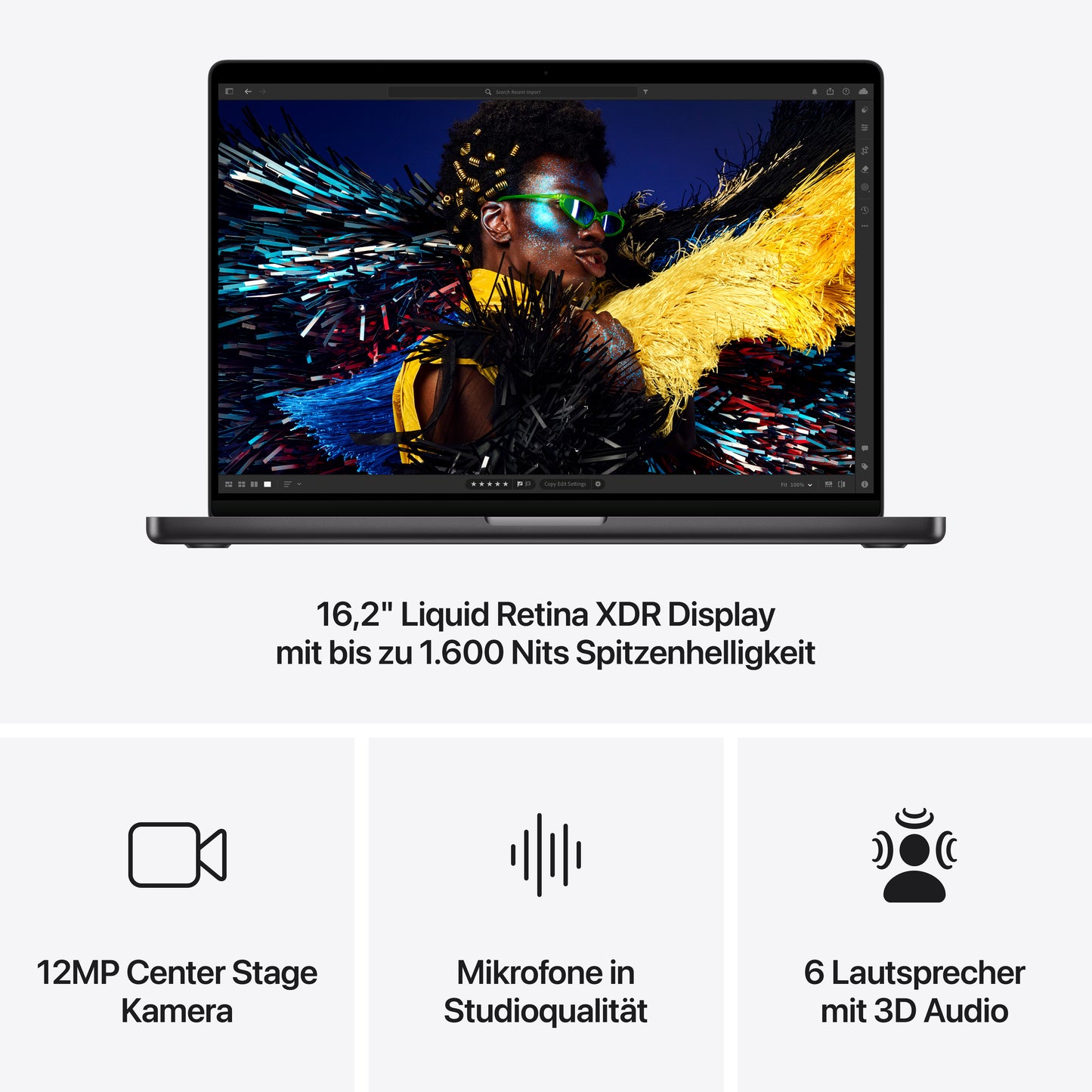 MacBook Pro 16 Zoll mit M4 Max Chip, 16-Core CPU und 40-Core GPU, 48GB, 1TB SSD, space schwarz