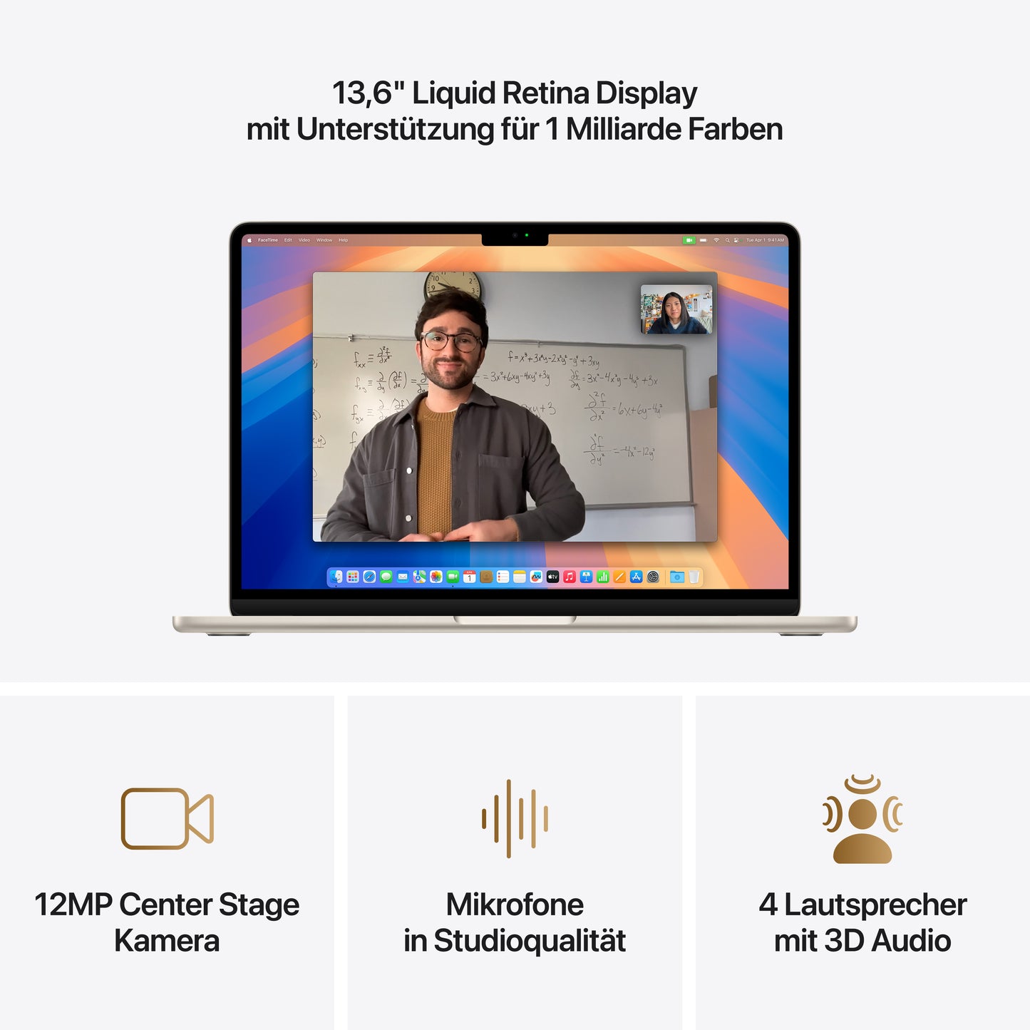 MacBook Air 13 Zoll mit M4 Chip, 10-Core CPU und 10-Core GPU, 24GB, 512GB SSD, polarstern