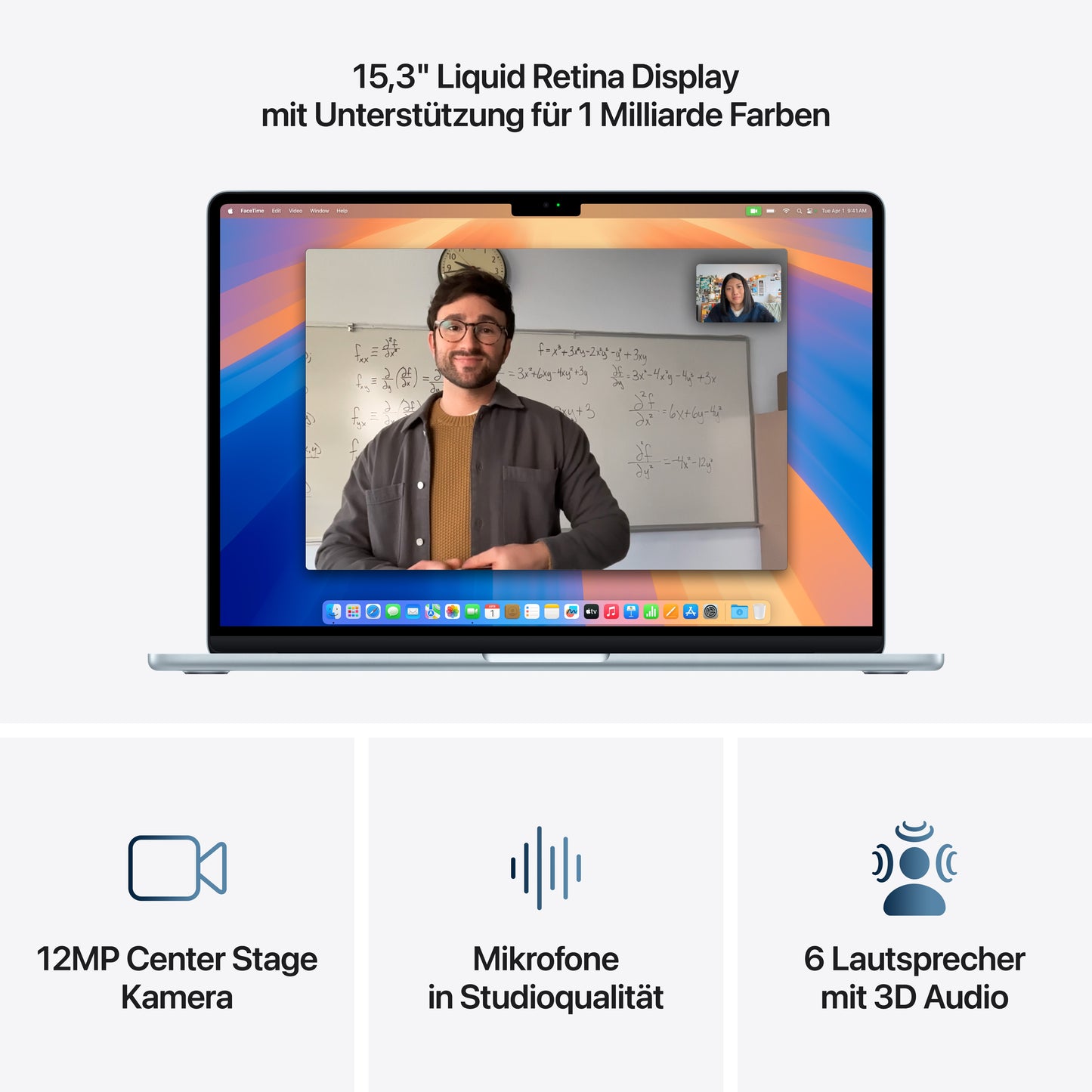 MacBook Air 15 Zoll mit M4 Chip, 10-Core CPU und 10-Core GPU, 24GB, 512GB SSD, himmelblau