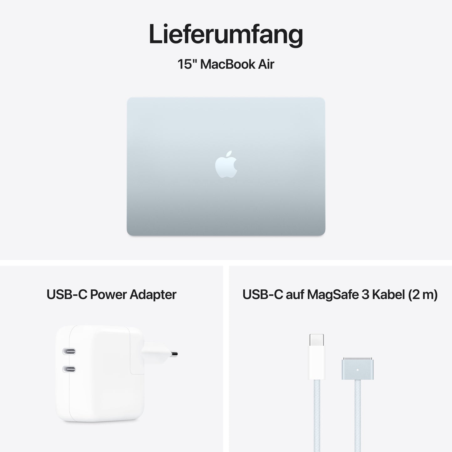 MacBook Air 15 Zoll mit M4 Chip, 10-Core CPU und 10-Core GPU, 24GB, 512GB SSD, himmelblau
