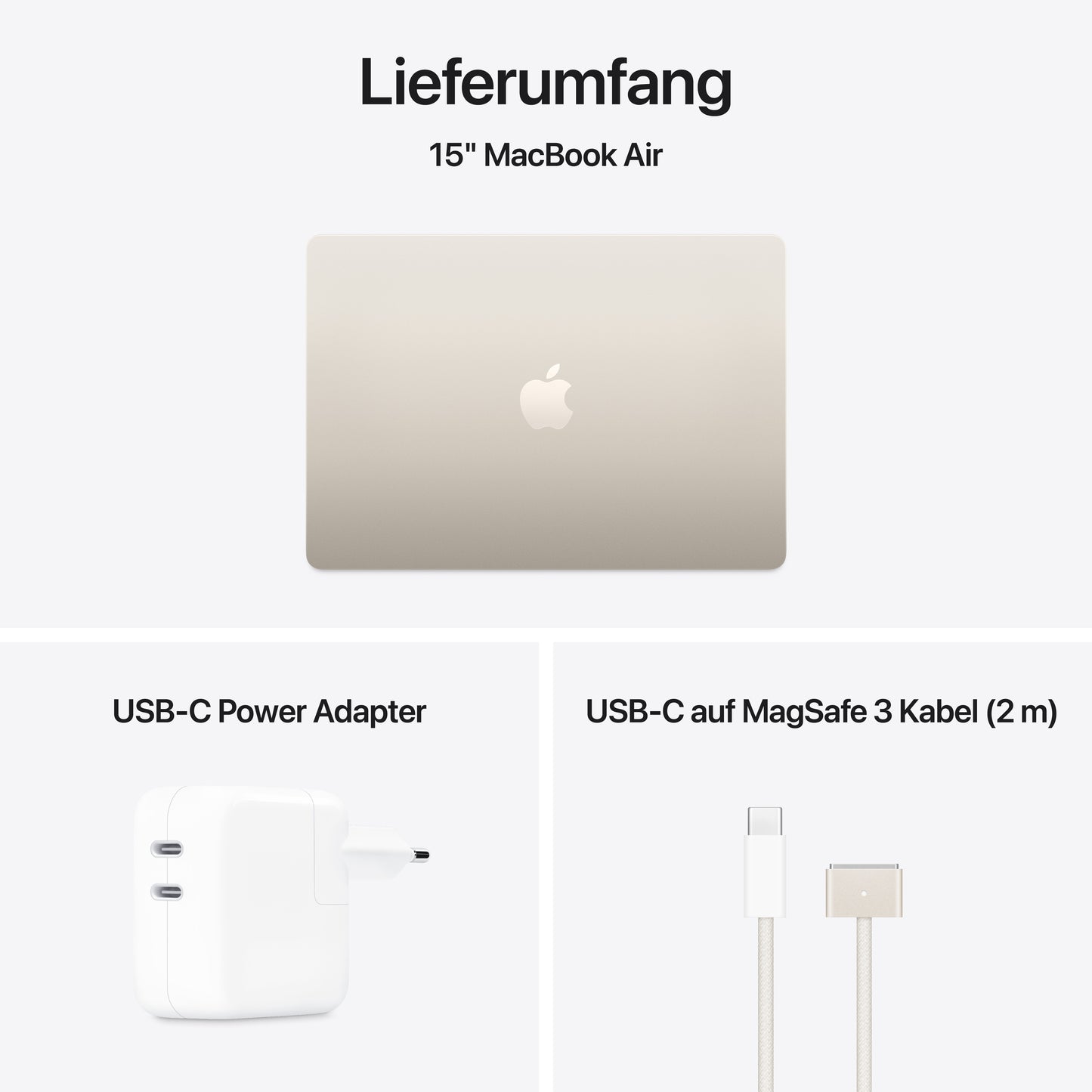 MacBook Air 15 Zoll mit M4 Chip, 10-Core CPU und 10-Core GPU, 24GB, 512GB SSD, polarstern
